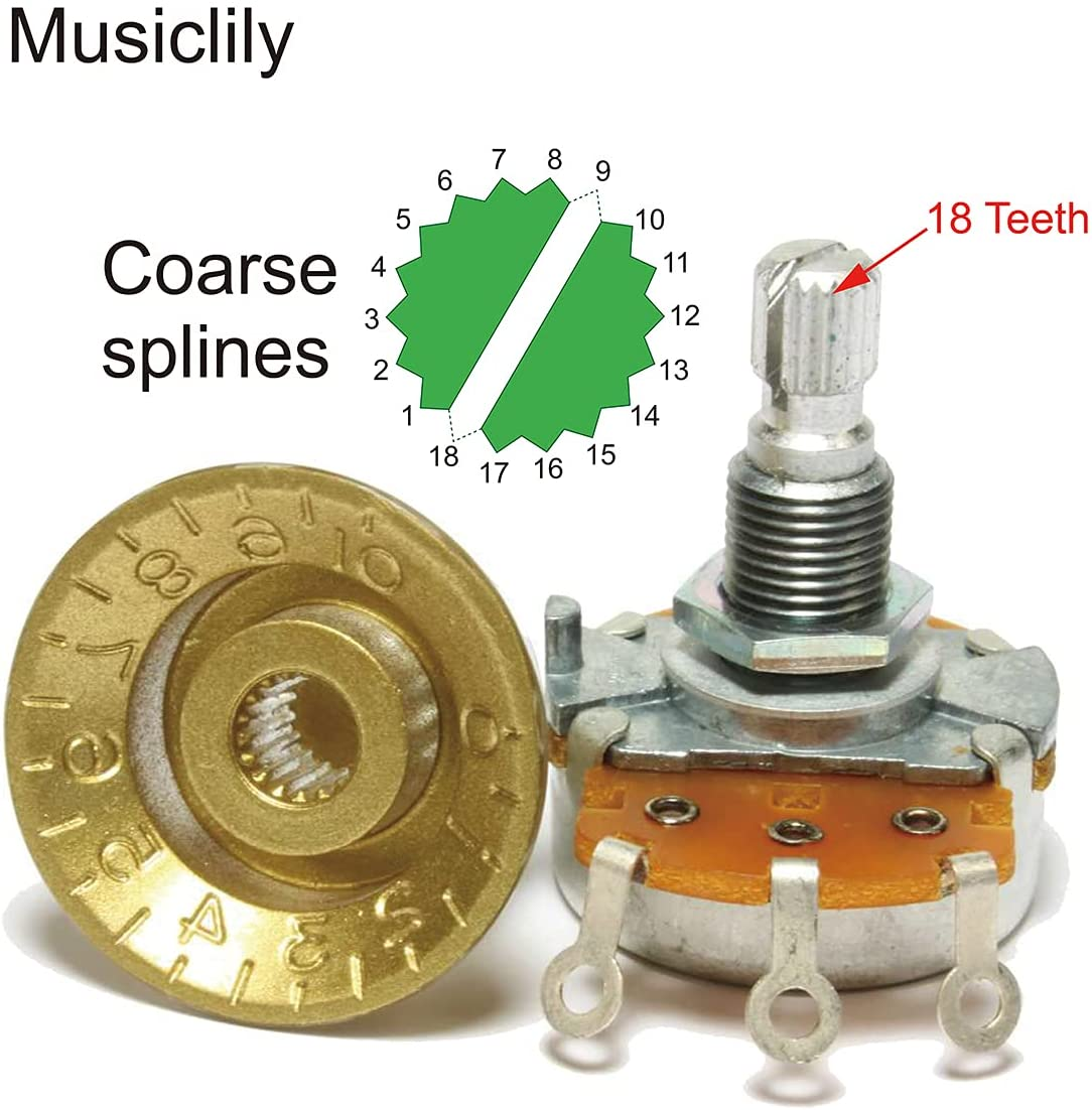 Musiclily Pro Metric Coarse 18-Spline Top Hat Bell Knobs Tone Volume Control Knobs for Epiphone LP SG Style Electric Guitar, Gold with Silver Reflector (Set of 2T2V) image number 2