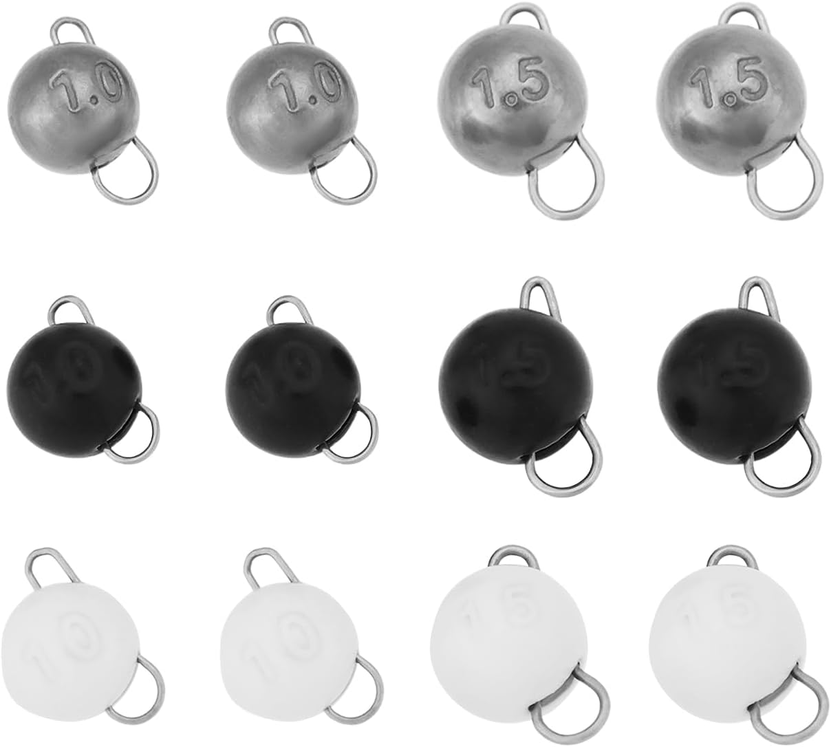Emagtech 12Pcs Tungsten Cheburashka Fishing Weights Sinkers 1G 1.5G Suitable for All Freshwater Saltwater Bass Carp Chub Cod - Glow, Black, Silver image number 1