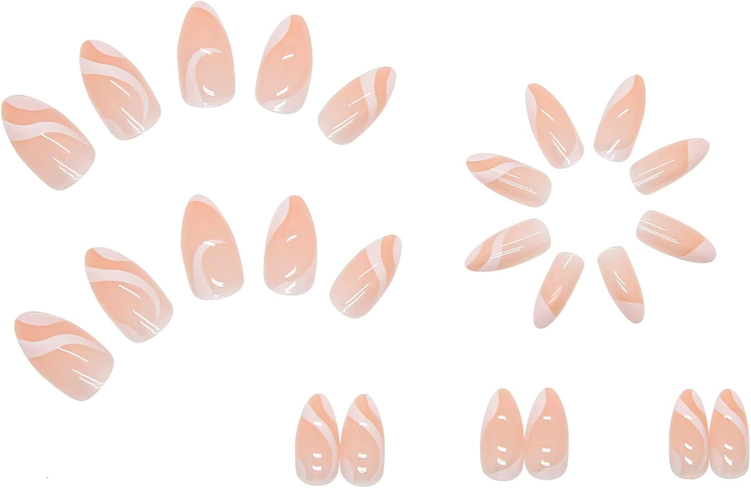 24 Pcs Press on Nails Medium, Sunjasmine Fake Almond Glue Nails, False with Glue, Acrylic for Women and Girls (White Swirl) image number 3