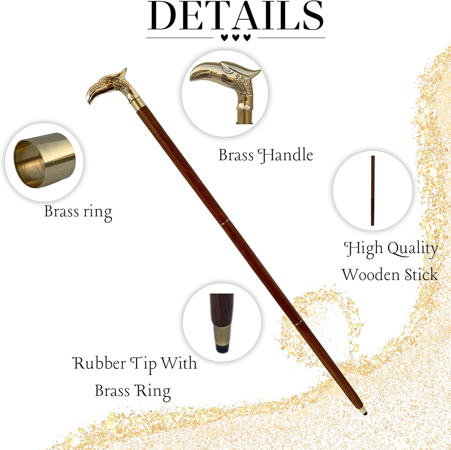 Today Sale on Eagle Walking Stick - Decorative Cane Walking Stick for Men and Women - Wooden Canes and Walking Sticks with Metal Brass Handle - Symbol of Power and Strength image number 3