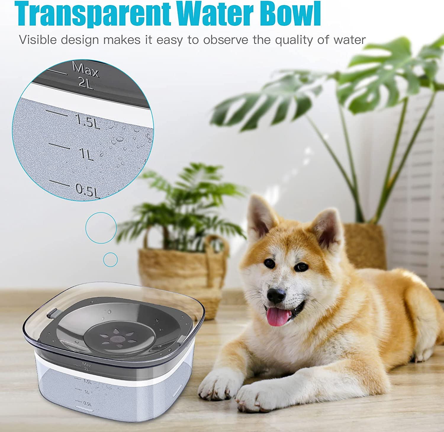 UPSKY Dog Water Bowl Slow Water Feeder 70Oz Clear Dog Bowl No Spill Pet Water Dispenser 2L Visible Water Level Slow Drinking Bowl for Dogs and Cats image number 3