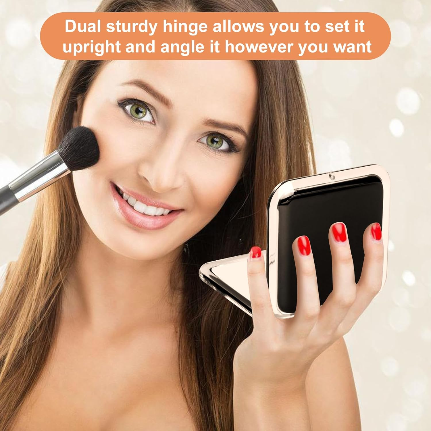 SANTOO Compact 15X Magnifying Makeup Mirror for Travel, Small Pocket Mirror-Handheld, Foldable & Portable 2-Sided with 15X Magnifying and 1X Mirror for Purses - Square 3.3 X 3.3 Inch (Black) - White image number 6