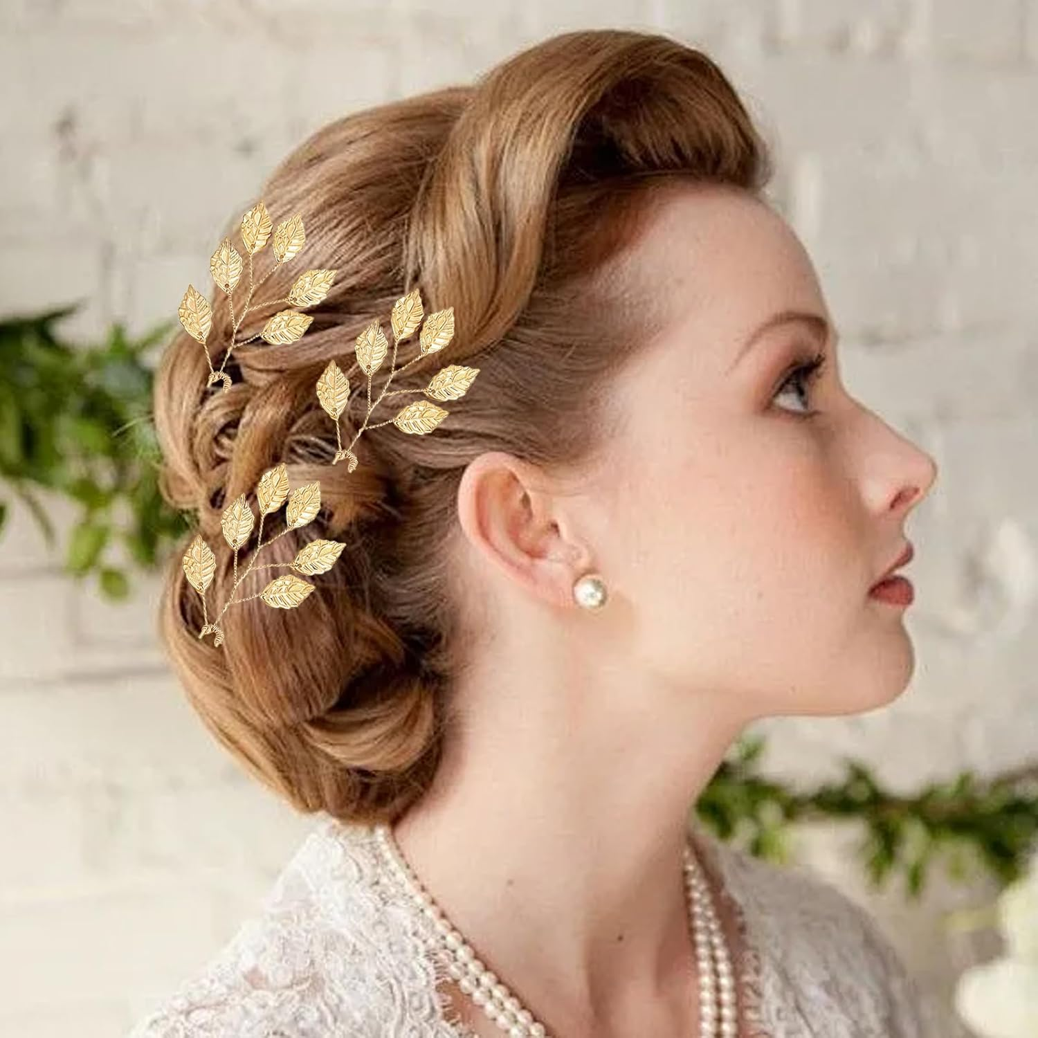 3 Pcs Gold Leaf Hair Pins,U-Shaped Gold Leaf Hair Bun Accessories,Chignon Hairpin for Wedding Bridal Headpiece Decorations image number 3