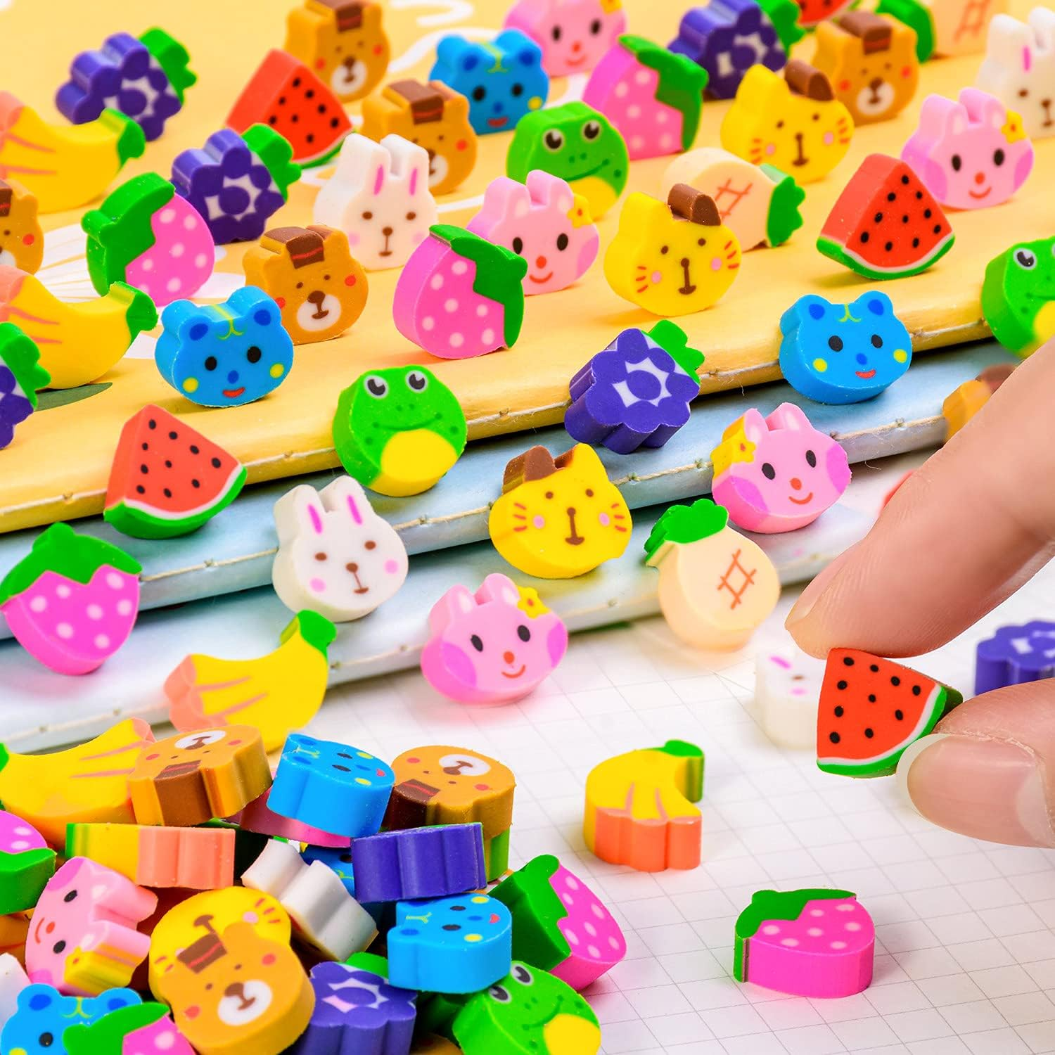 YGAOHF Mini Animal Fruit Erasers, 120 Pack, Multicolor, Rubber, Mini Eraser, Animal, Fruit Shapes, School Classroom Supplies & Prizes image number 5