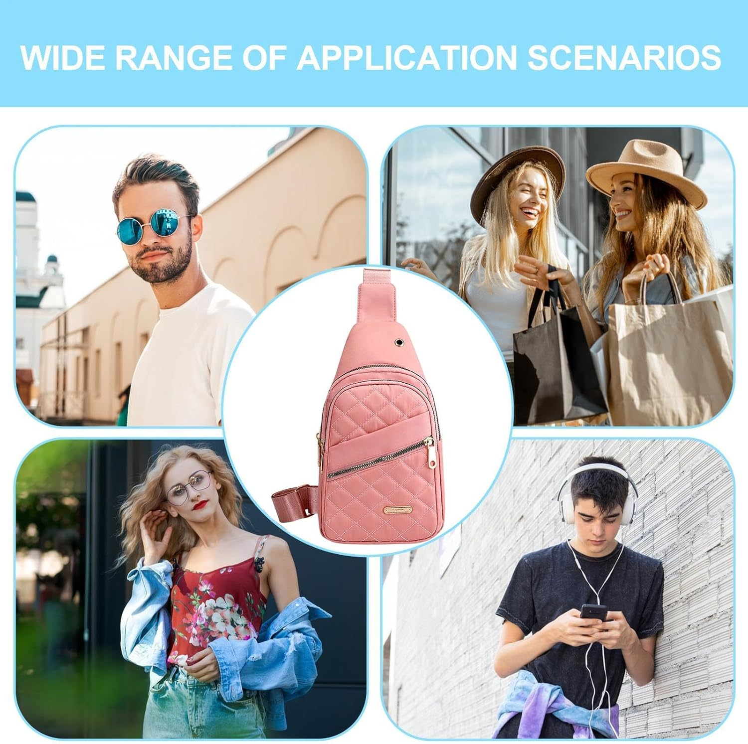 Womens Sling Bag,Shoulder Backpack Casual Sling Pouch Sling Satchel Bag - Adjustable Strap, Lightweight Shoulder Front Pack for Running, Walking, Hiking, Travel image number 5