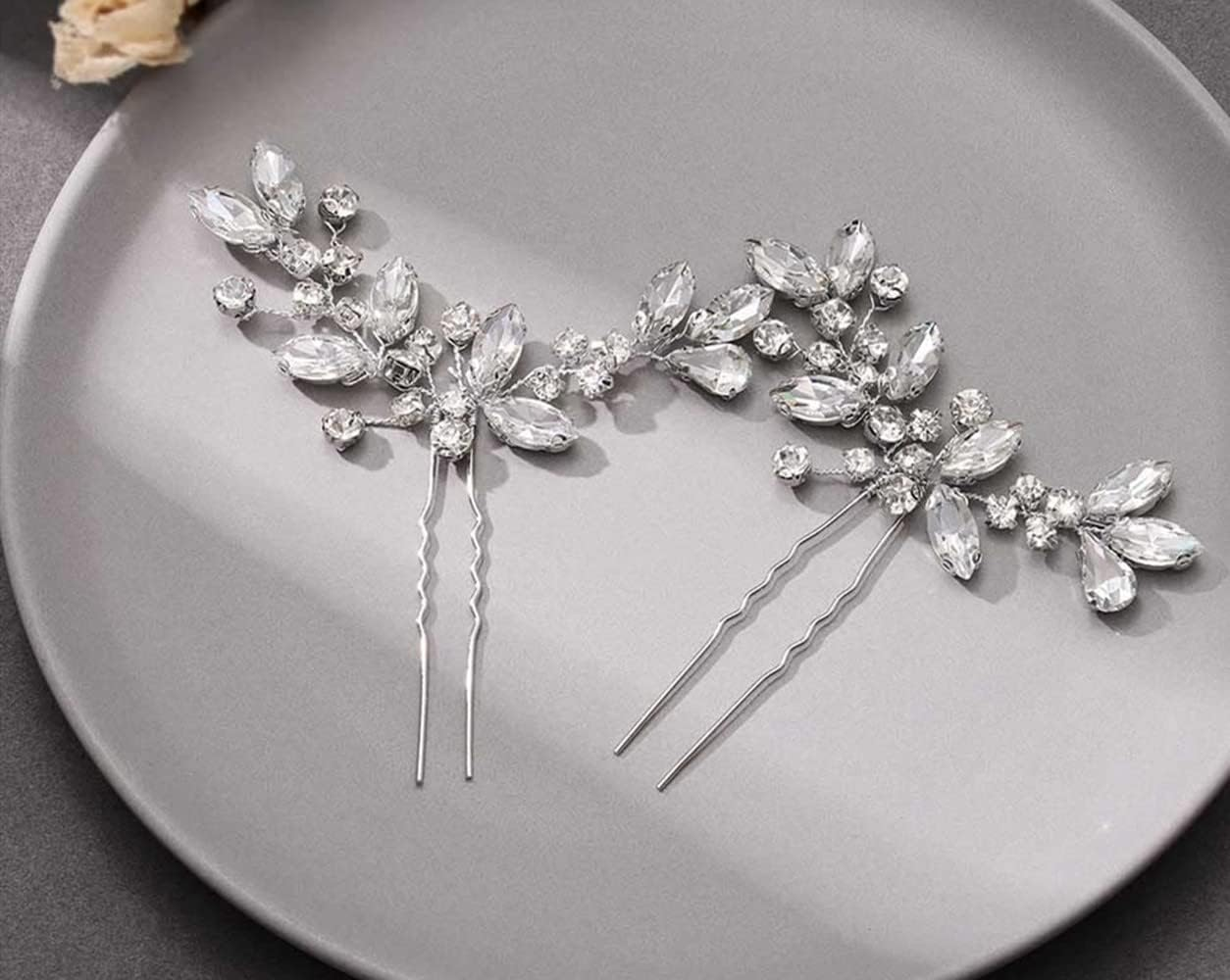 LATRAT Lot of 2 Wedding Hair Clips Silver Crystal Wedding Hair Clip with Silver Rhinestones Hair Accessories for Bride and Bridesmaids image number 4