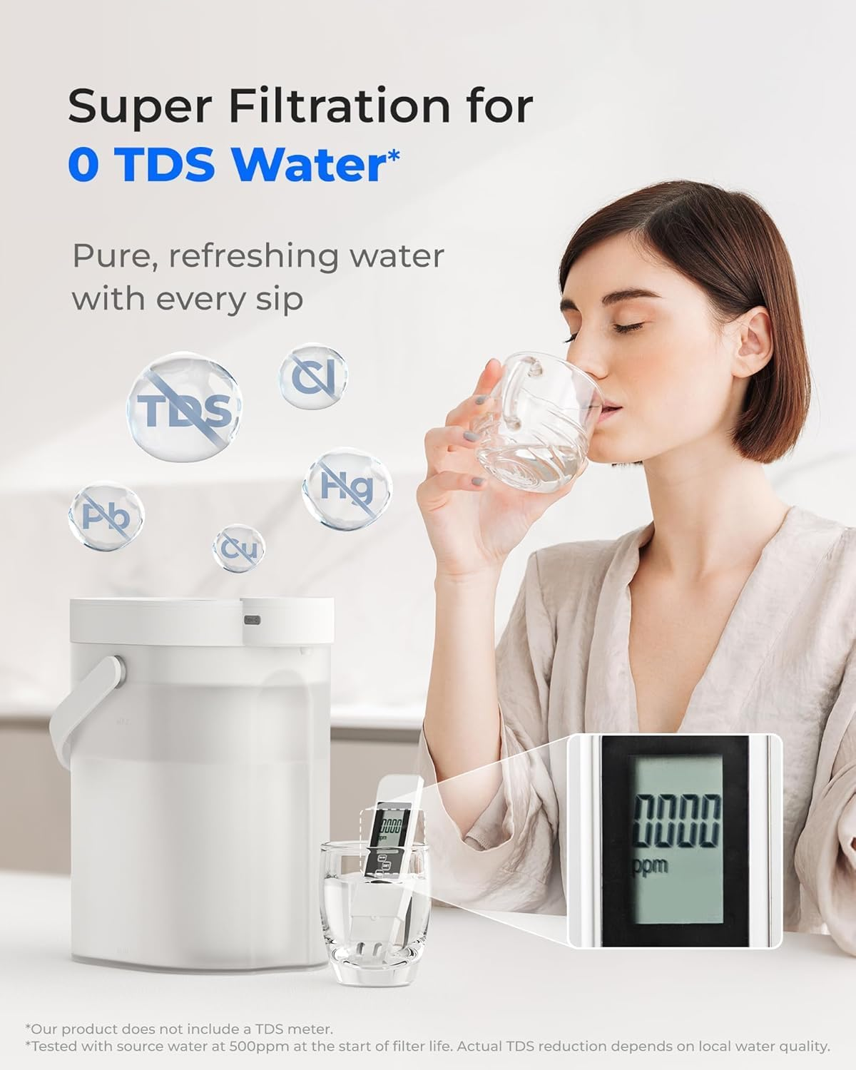Waterdrop Water Filter Jug, 0 TDS Rechargeable Water Purifier, 4-Stage Instant Electric Powerful Jug, Reduce Chlorine, Lead, 3.6L Countertop System with 1 Filter image number 6