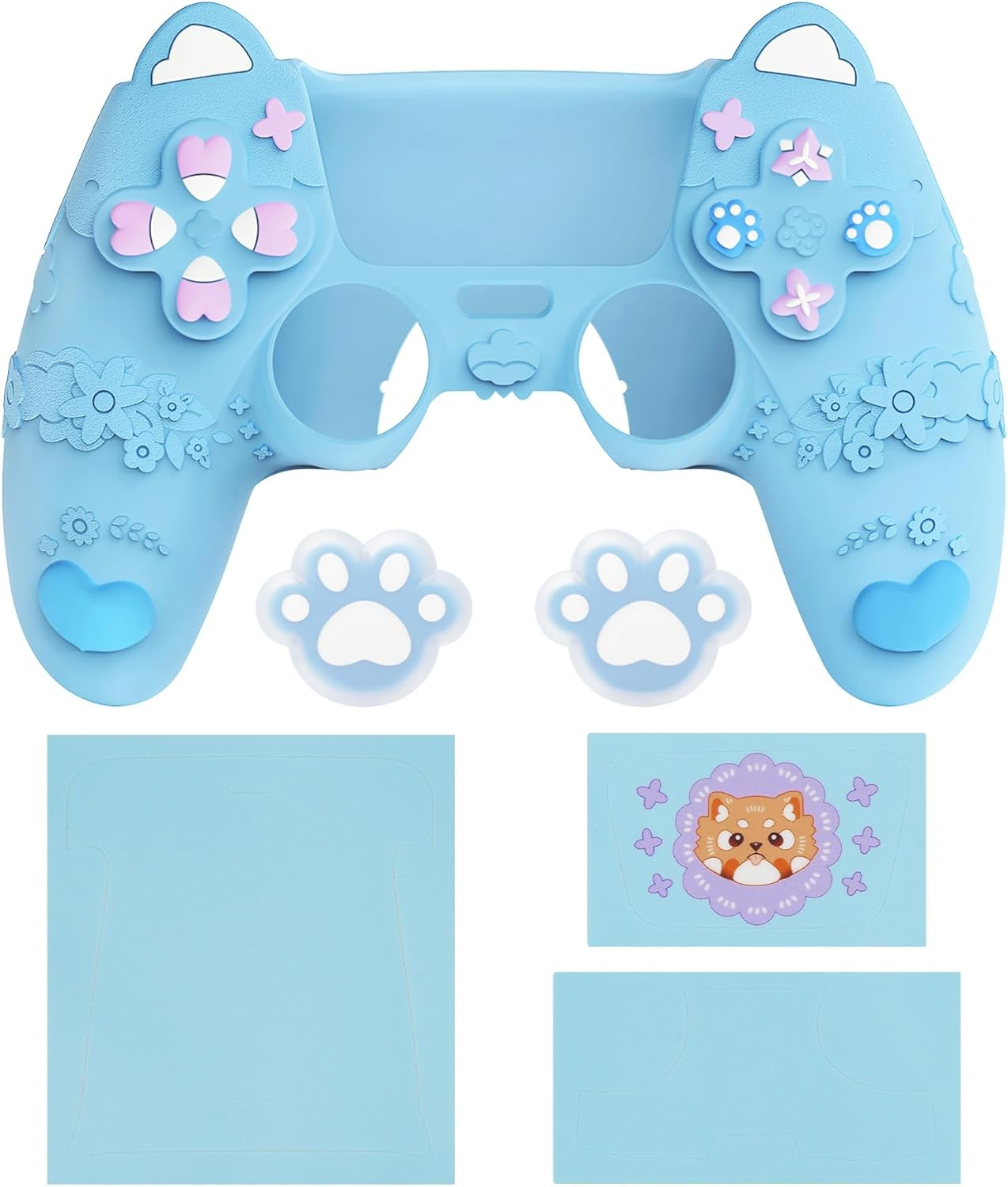 Playvital Cute Spring Lesser Panda Silicone Cover for Ps5 Controller with Joystick Cap and Sticker, Anti-Grip Shockproof Skin, Compatible with Charging Station, Heaven Blue