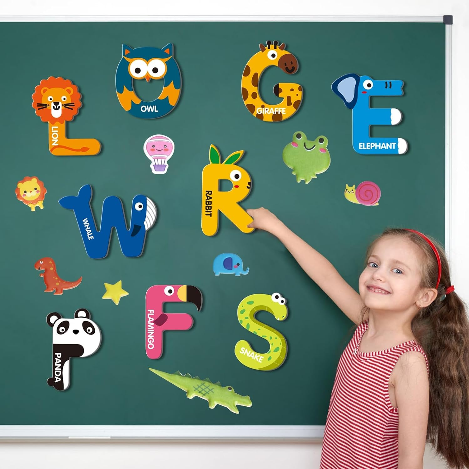 Large Size Magnetic Letters, Cute Animal Alphabet ABC Magnets for Fridge Colorful Uppercase Animals Toys Set Educational Spelling Learning Games for Kids, Toddlers 3 4 5 Years Old
