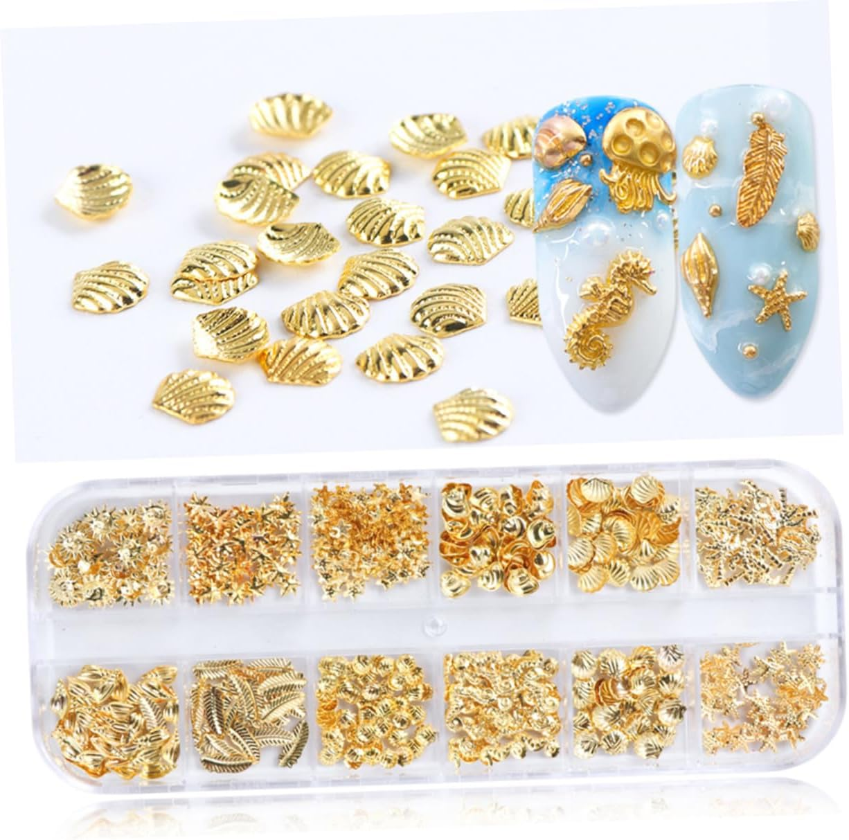 COMPUKAS Metal Nail Decals Gold Metal Nail Charms 50 Pieces Summer Manicure Accessories for Women image number 3