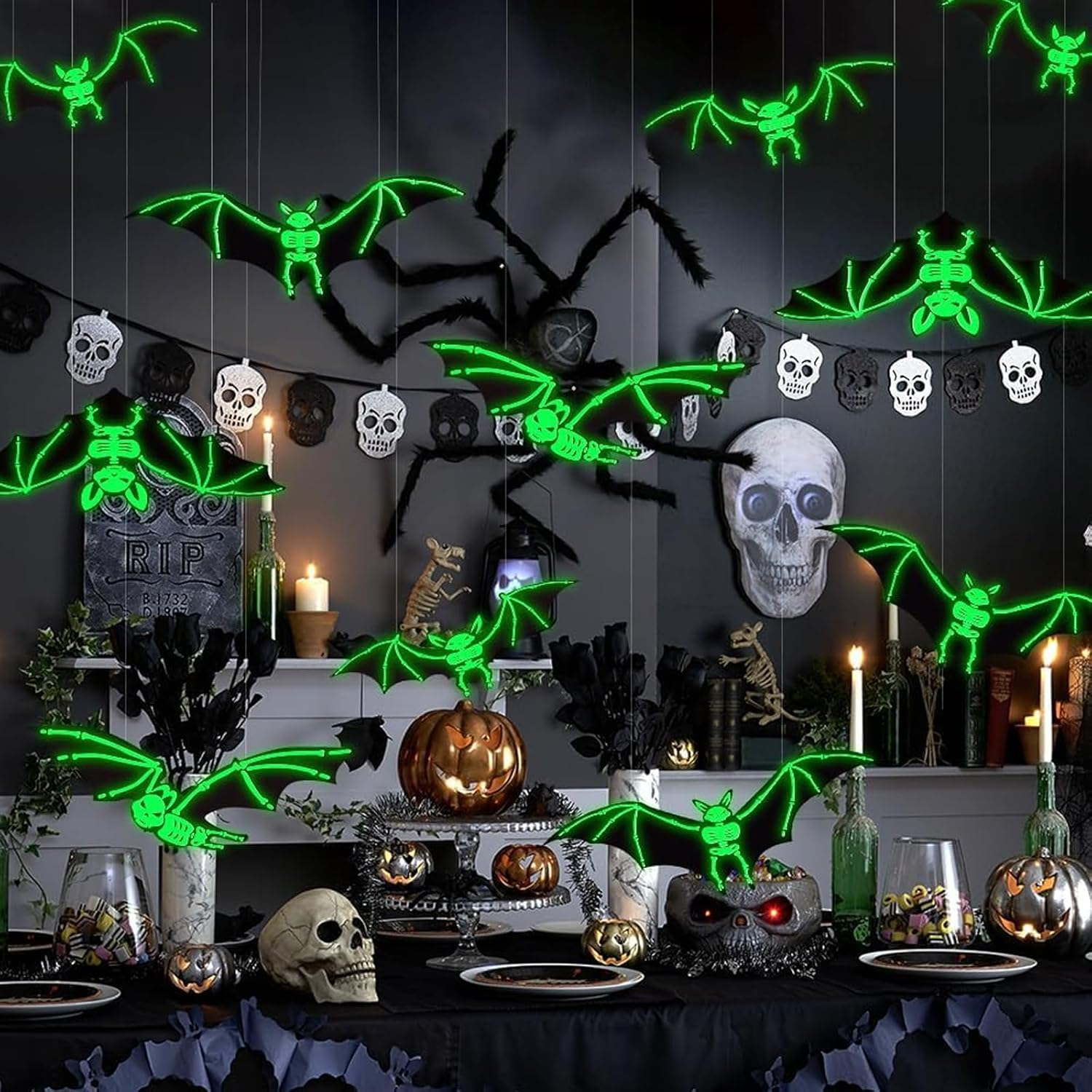 Hanging Bats Halloween Decoration,12 PCS Outdoor Indoor Halloween Hanging Bats Decor, Halloween Yard Decorations, Hallween Tree Decorations Ornaments, 3D Bats for Hanging in the Tree image number 2