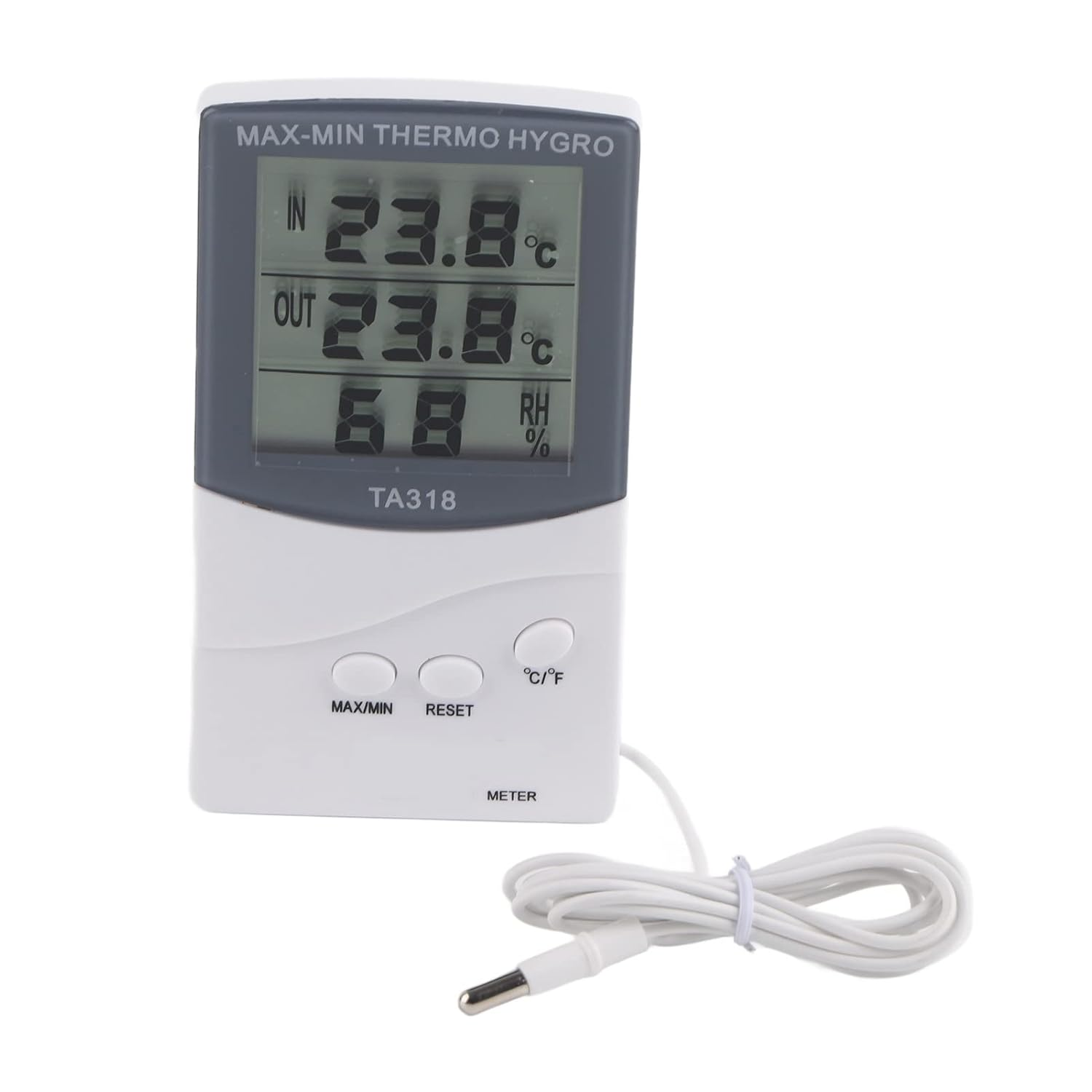 Large Screen Temperature Humidity Meter Indoor Outdoor Digital Thermometer with Probe Adjustment Degrees for Household