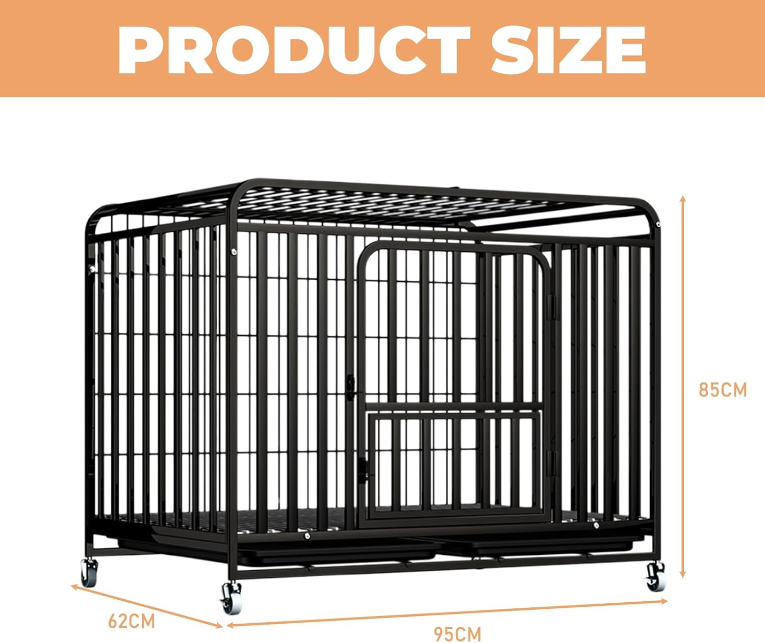 Uandhome 95Cm Heavy Duty Indestructible Dog Crate,Escape Proof Dog Cage Kennel, Extra Large Crate Indoor for Large Dog,High Anxiety Double Door,Lockable Wheels,Removable Tray image number 3