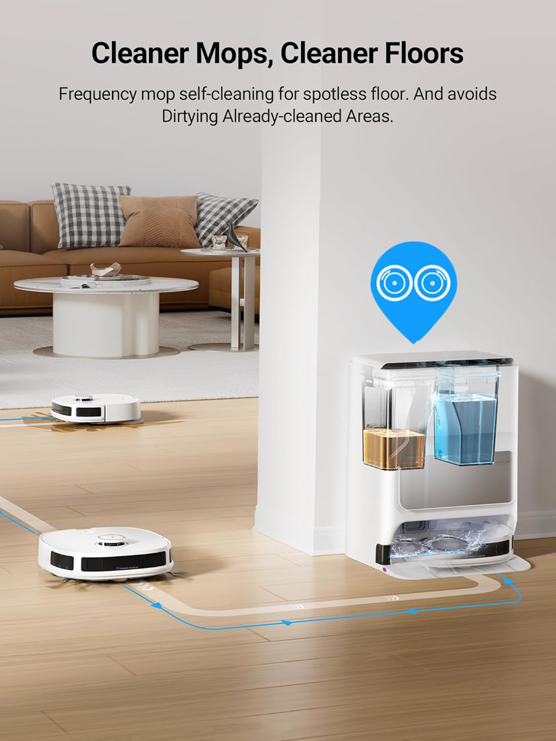 Eureka J12 Ultra Robot Vacuum Cleaner and Mop, Auto Clean and Auto Empty, 5000PA Suction, 3D Dual Laser+Ai Obstacle Detection, Dual Spinning Mops, Self-Washing and Self-Drying, Work with Alexa, White image number 5