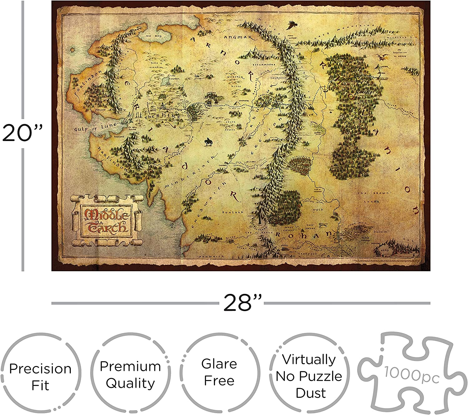 AQUARIUS the Hobbit Map Puzzle (1000 Piece Jigsaw Puzzle) - Glare Free - Precision Fit - Officially Licensed the Hobbit Merchandise & Collectibles - 20 X 28 Inches image number 2