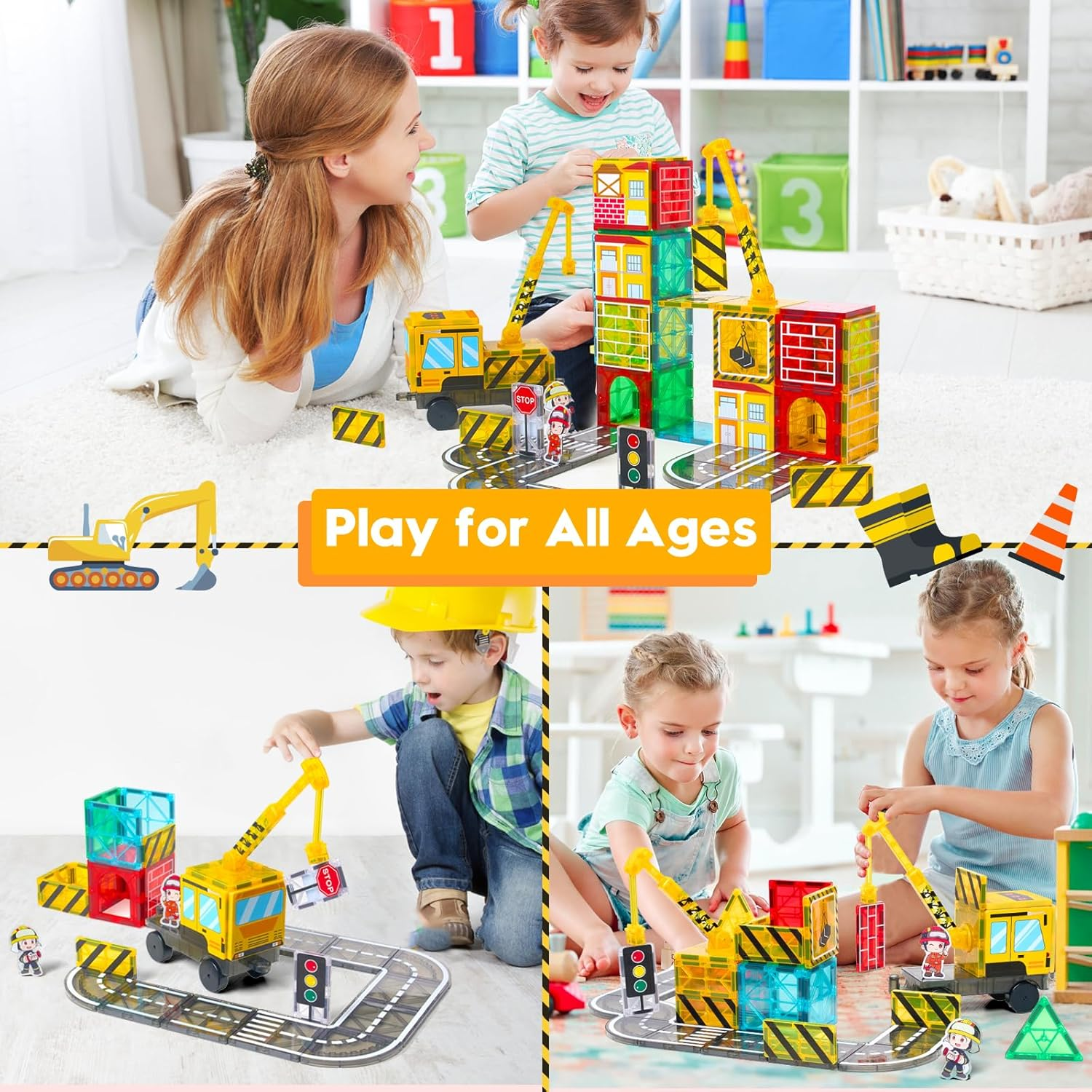 SPANKAR Magnetic Tiles Road Set for Kids, STEM Magnet Toys W/Extendable Magnetic Crane,City Building Blocks,Montessori Toys for Toddlers,Construction Gift Toy for 3 4 5 6 Year Old Boys & Girls image number 3