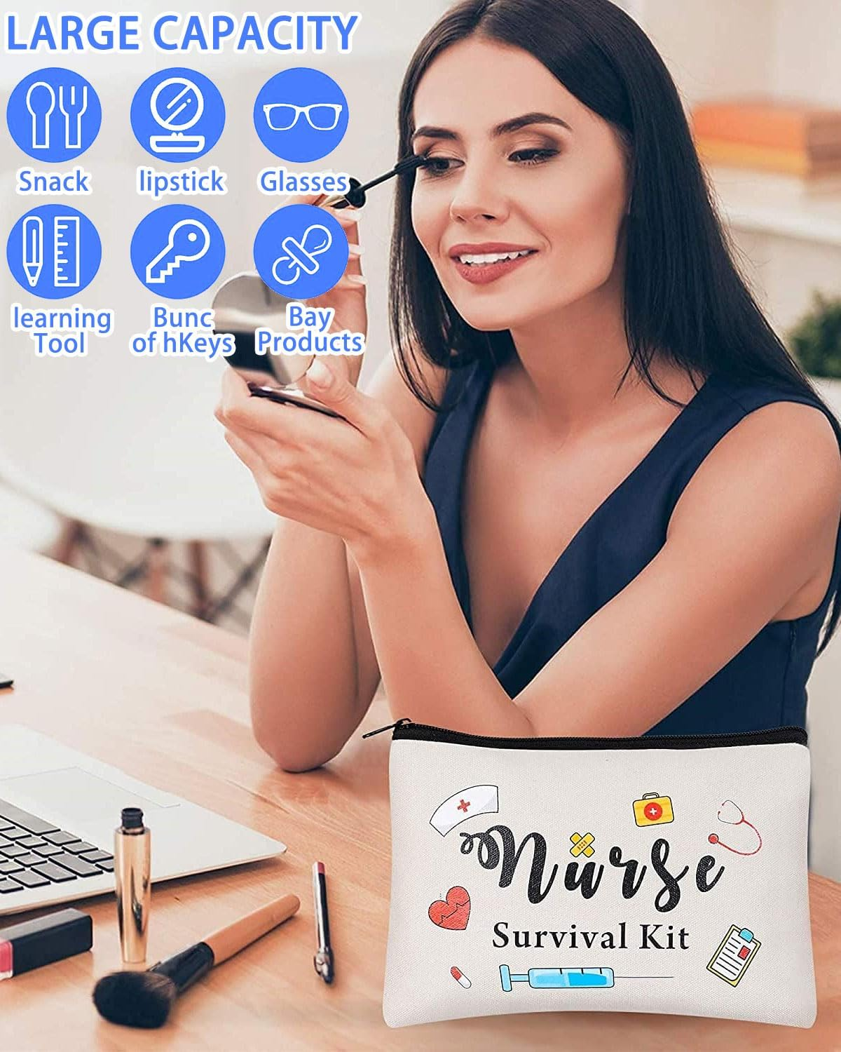 TPZORJX Nurse Accessories, Nurse Survival Kit Bag, Cosmetic Multi-Purpose Makeup Bag, Canvas Pen Case, Toiletries, Funny Travel Bag with Zip, School Supplies Gifts image number 2