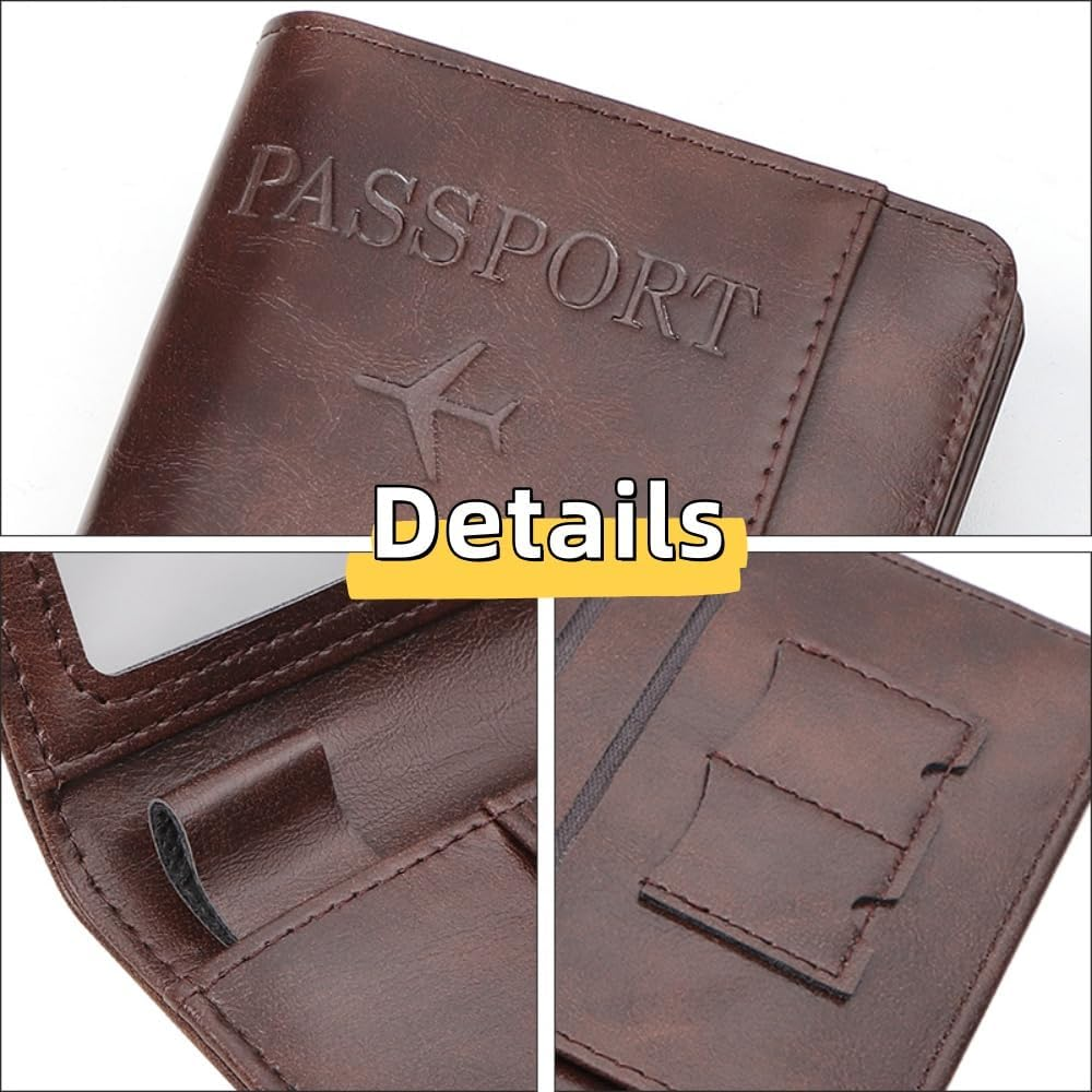 Y7-Y RFID Blocking Passport Holder Travel Wallet Multi-Functional Passport Cover with Removable Card Organizer, Anti-Theft Document Case for Travel. (Brown) - Black image number 6