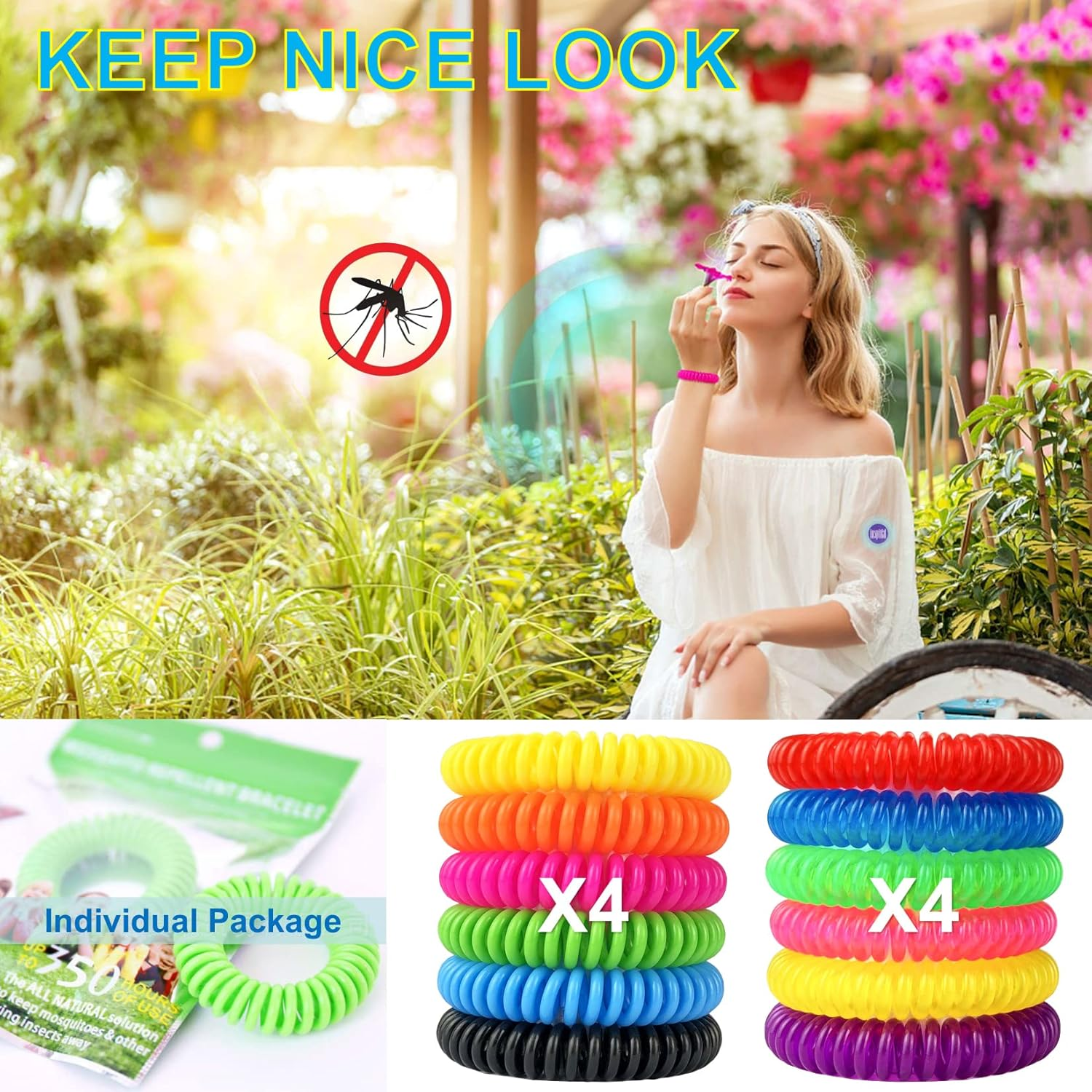 Mosquito Repellent Bracelets 48 Pack Individually Wrapped Mosquito Repellent Bands for Kids and Adults with 24 Pcs Mosquito Repellent Stickers for Indoor and Outdoor Protection