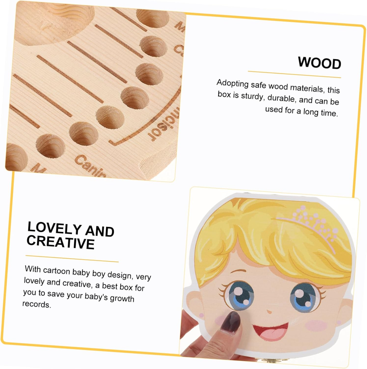 Ciieeo First Tooth Keepsake Box Colorful Cartoon Wooden Organizer for Boy Girl Sturdy Tooth Storage for for Milestones