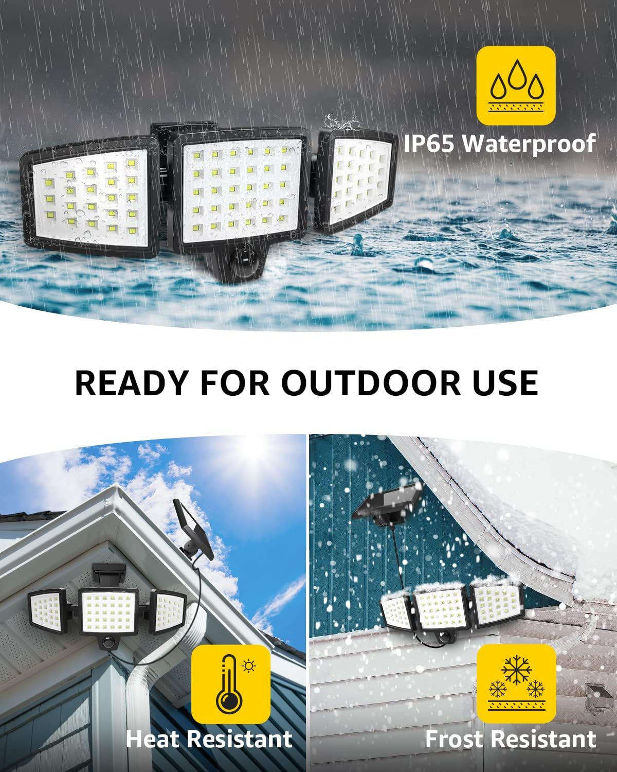 Lepro Solar Security Lights Outdoor Motion Sensor, 1200LM Solar Flood Lights with Separate Solar Panel, IP65 Waterproof, Adjustable 3Heads, Solar Pir Wall Lights for Yard Garage Pathway image number 1