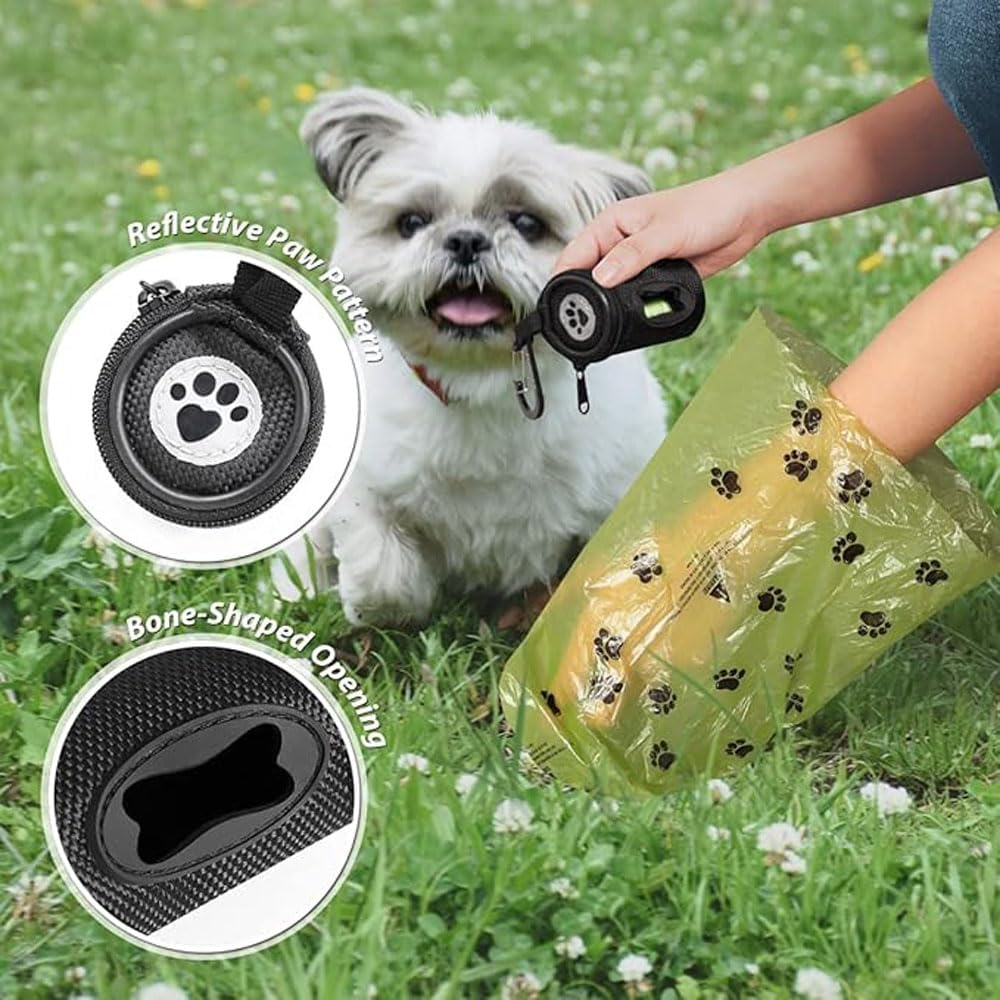 Dog Poop Bag Holder Dispenser for Leash, Compact Waste Bag Organizer and Carrier with 1 Roll Eco, Friendly Pet Trash Bags, Hands Free Doggy Poop Bag Clip for Walking, Training, Travel image number 1