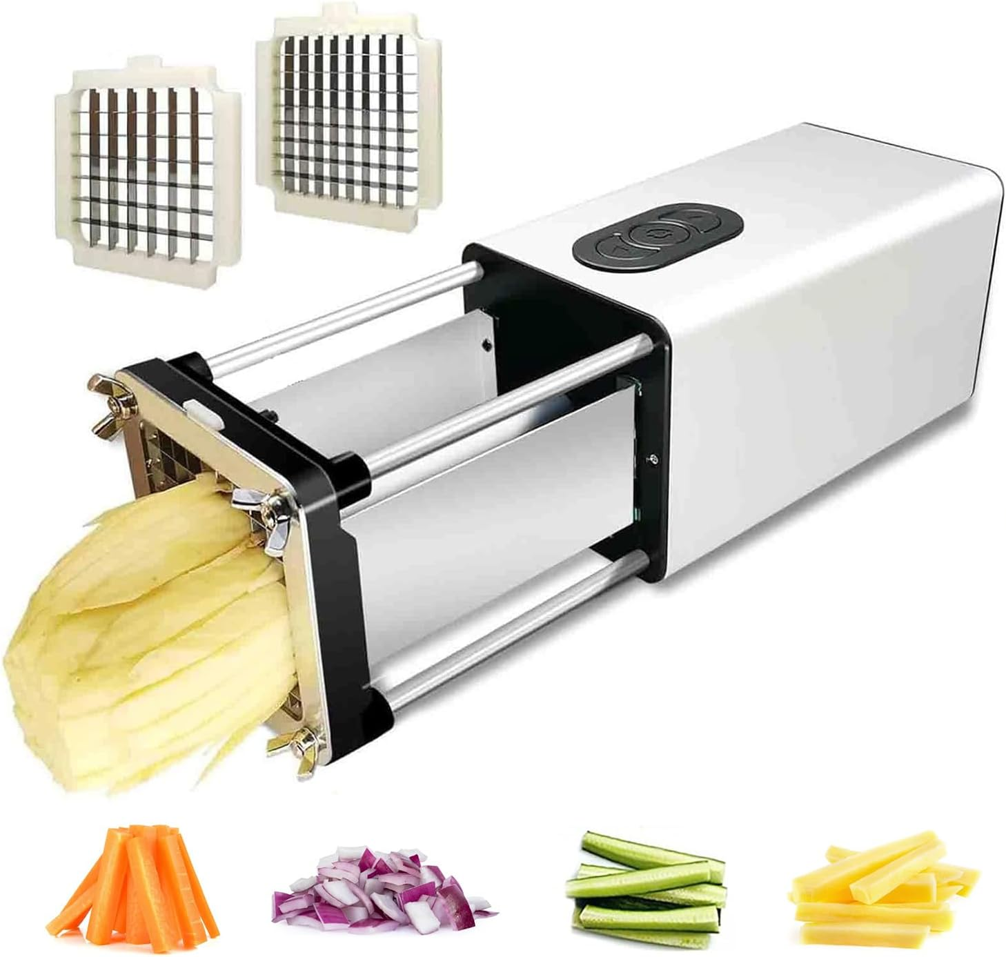 CHAOFLIGHT Electric French Fry Cutter,Vegetable Cutter Vertical Potato Chips Cutter Machine Commercial Vegetable Chopper Stainless Steel Potatoes Maker with 1/2 & 3/8 Inch Blade (Horizontal)