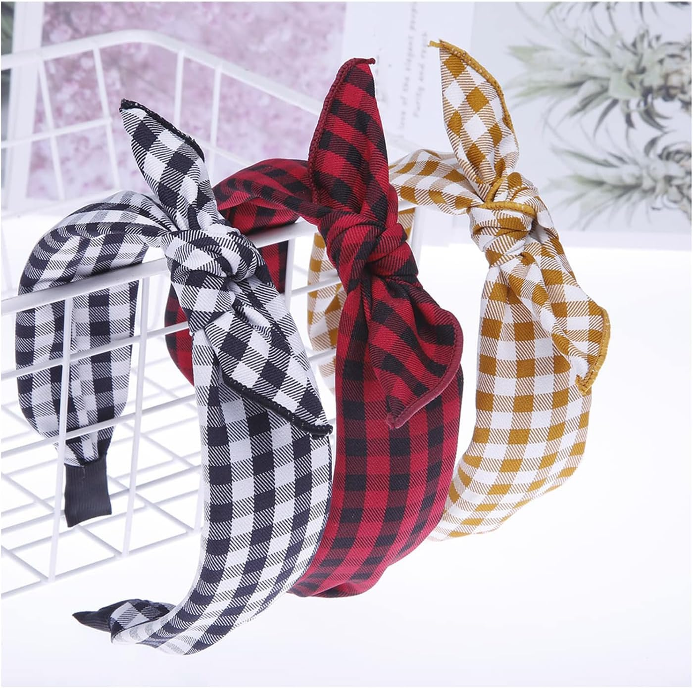 Plaid Bow Headbands for Women Christmas Bandana Headband Tartan Headband Rabbit Ear Cute Holiday Headbands Hair Accessories image number 1