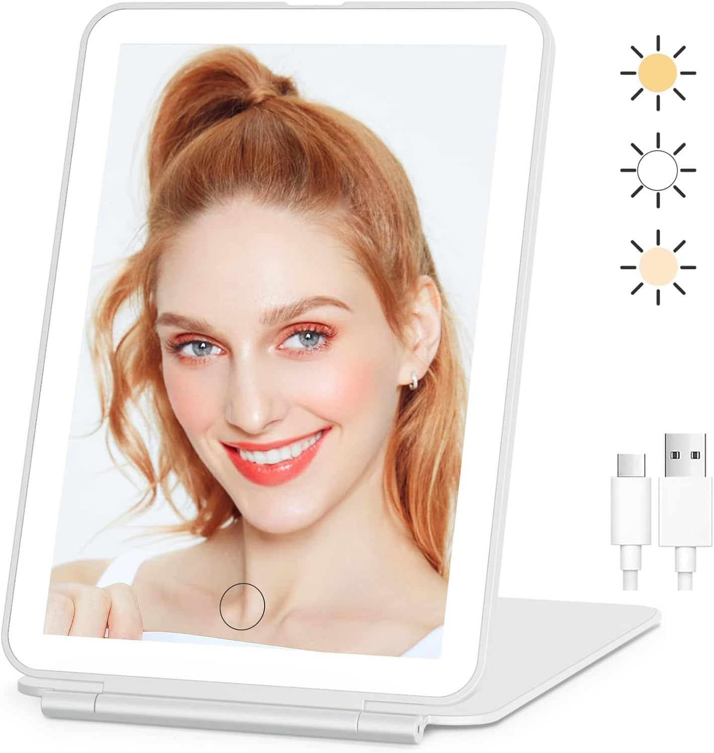 Mumoo Bear Rechargeable Travel Makeup Vanity Mirror with 72 Led Lights, Portable Lighted Makeup Beauty Mirror, 3 Color Lighting, Dimmable Touch Screen, Tabletop LED Folding Cosmetic Mirror with Lights image number 5