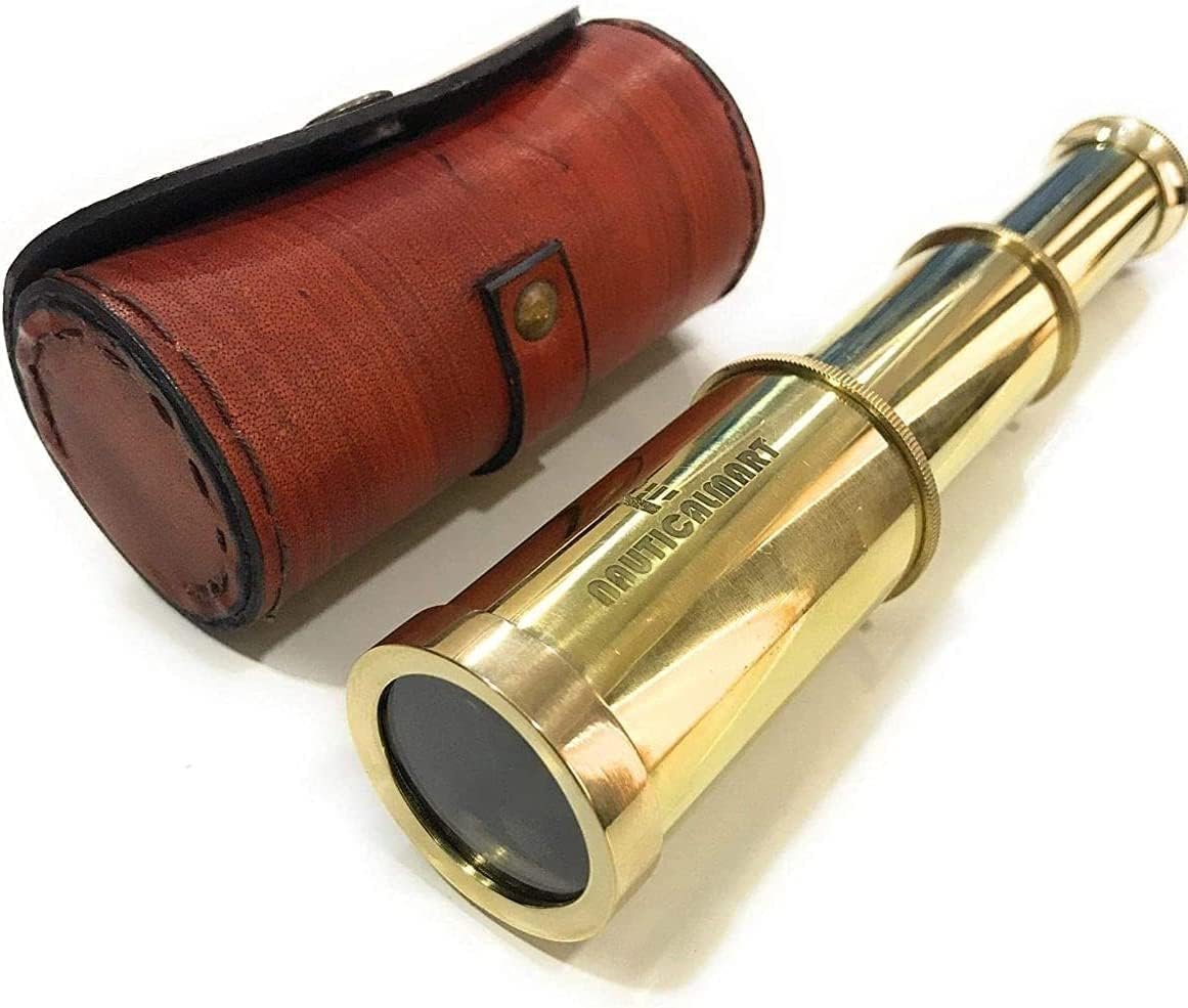 Solid Brass Handheld Telescope 6 - Nautical Pirate Spy Glass with Free Case image number 2