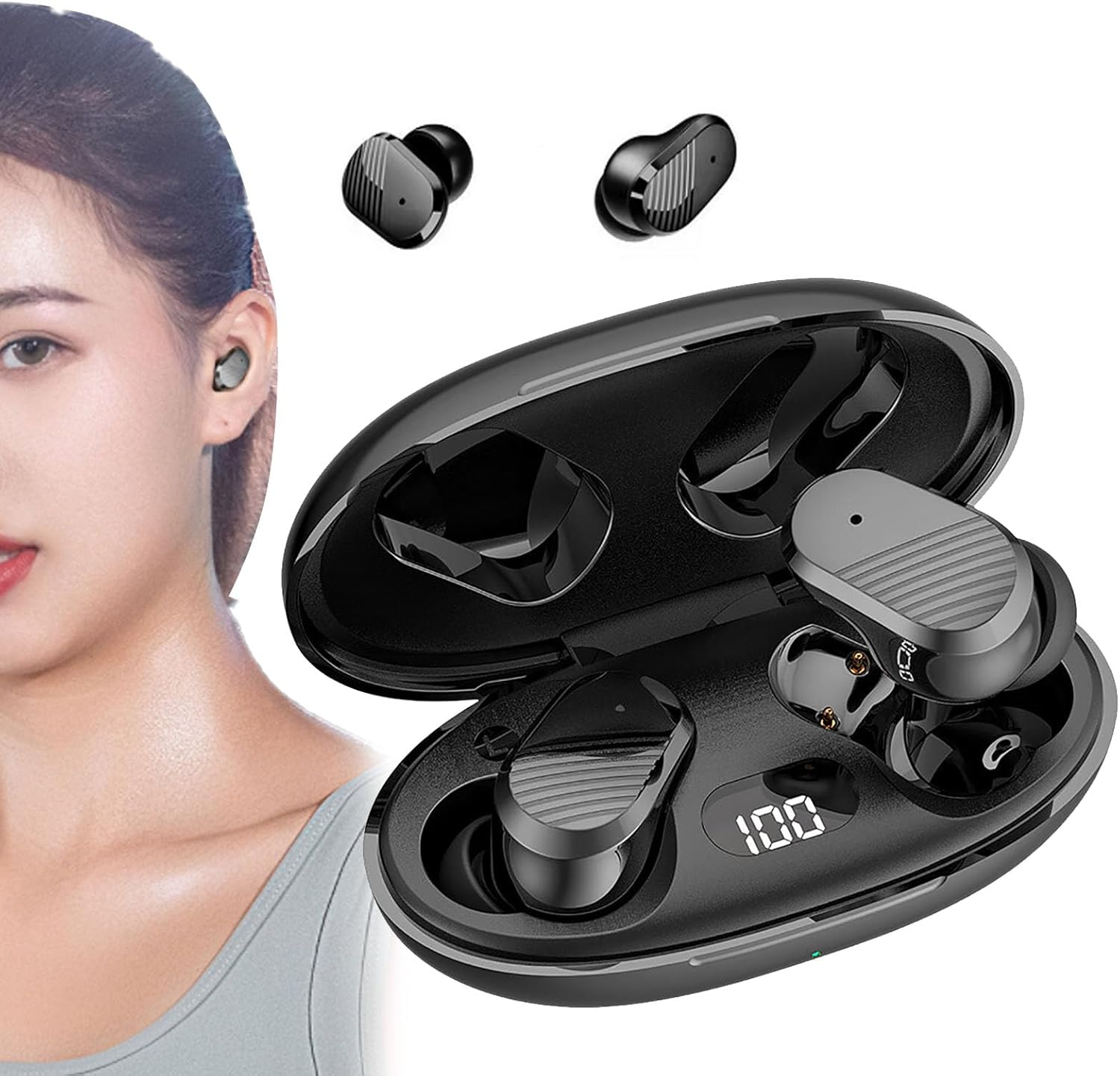 Echo Labs Ear Buds 2024 Edition, Wireless Audio Earbuds, Waterproof Bluetooth, LED Power Display (2Pcs Black)