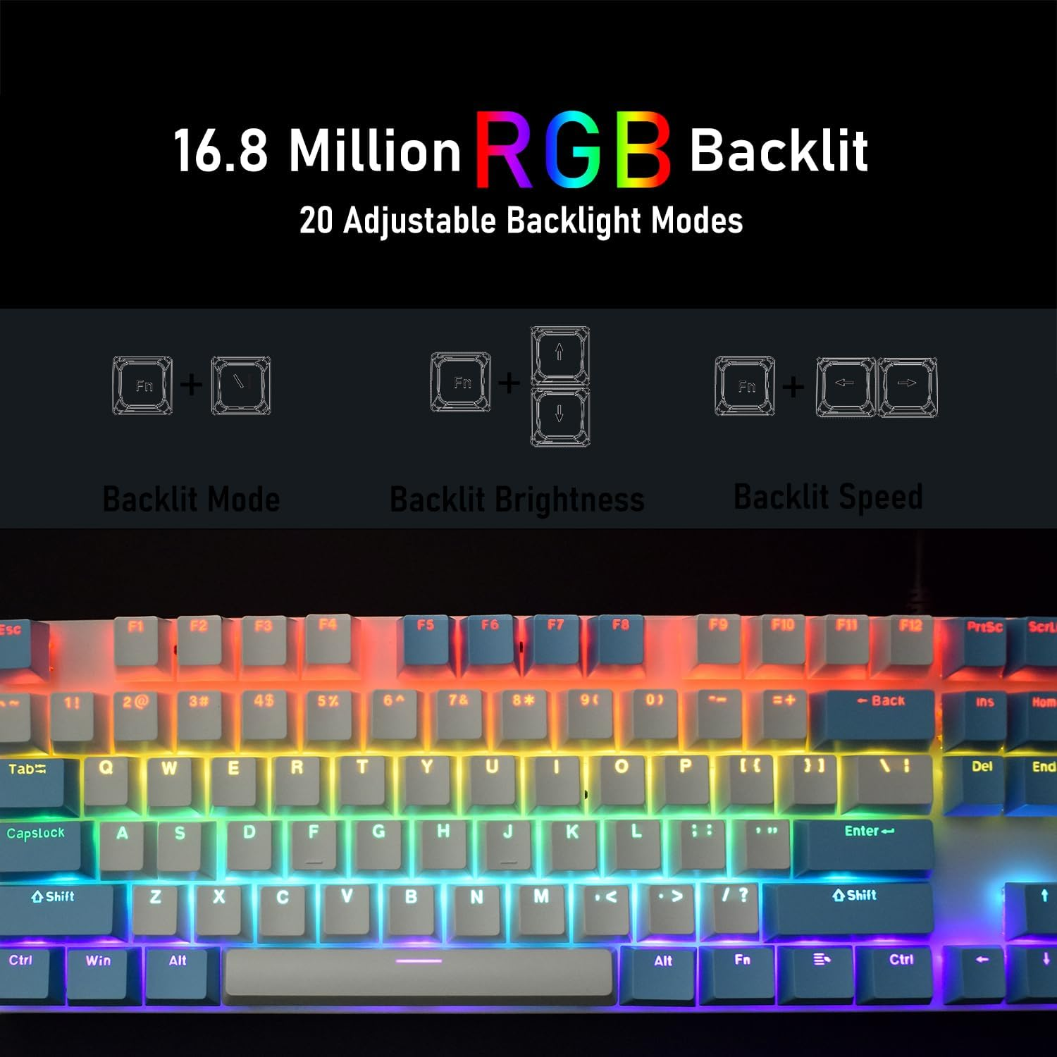 MACHNIVO K51 104 Keys Wired PC Gaming Keyboard, Full Size Mechanical Keyboard with Hot Swappable, RGB Backlight, Aluminum Frame, QWERTY Compatible with Windows and Mac (Red Switch, Blue & White) image number 1