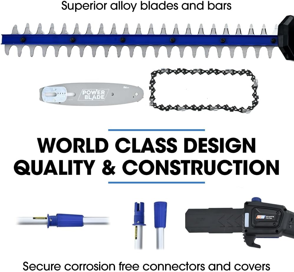 Powerblade 20V Cordless Pole Saw & Hedge Trimmer Combo, 8" Chainsaw Pruner & 20" Hedger, Telescopic Handle, Battery and Fast Charger Kit image number 6