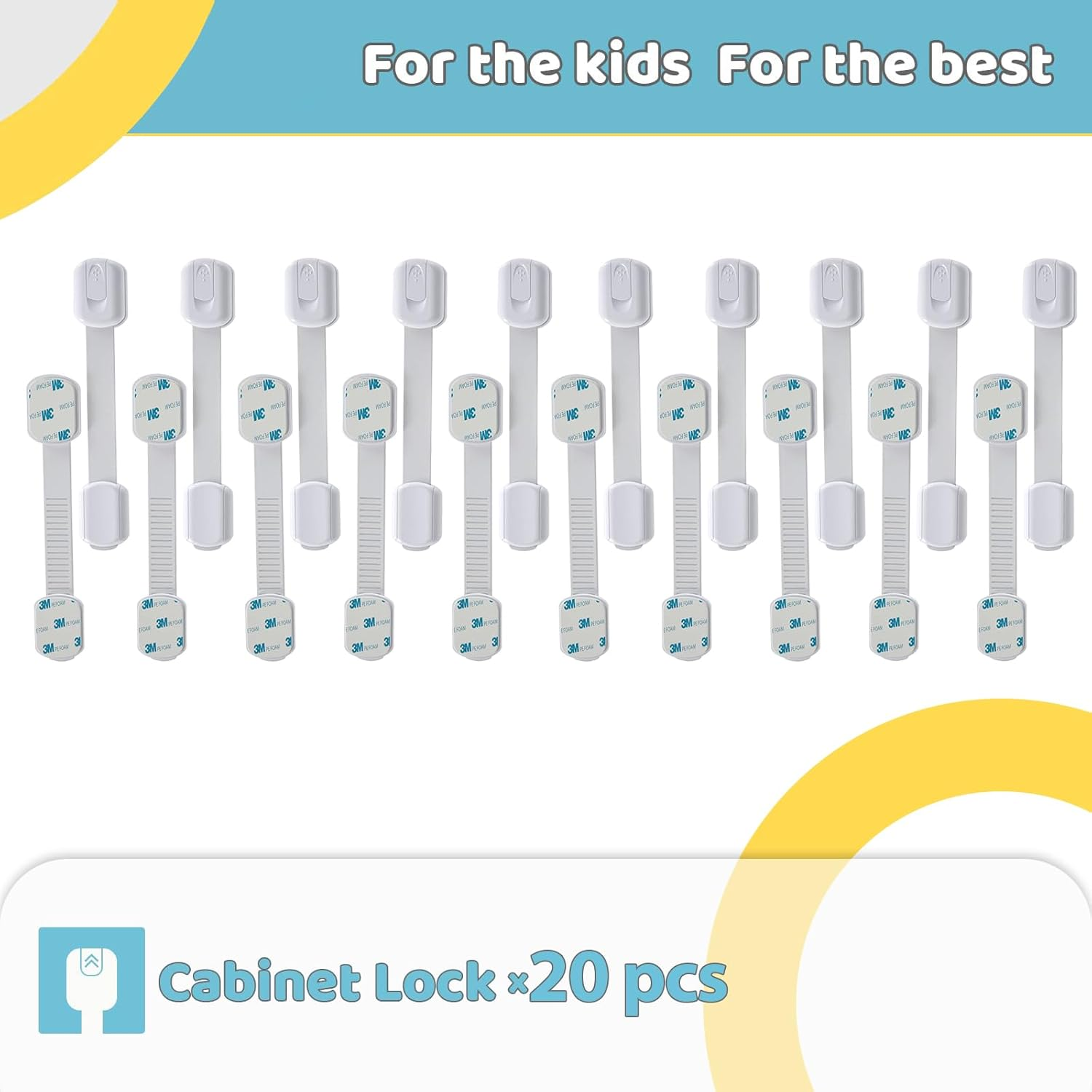 Child Safety Locks -Value Pack (20 Straps),Child Proof Cabinet Locks, No Tools or Drilling -Adjustable Size/Flexible -Adhesive Furniture Latches for Cabinets, Drawers
