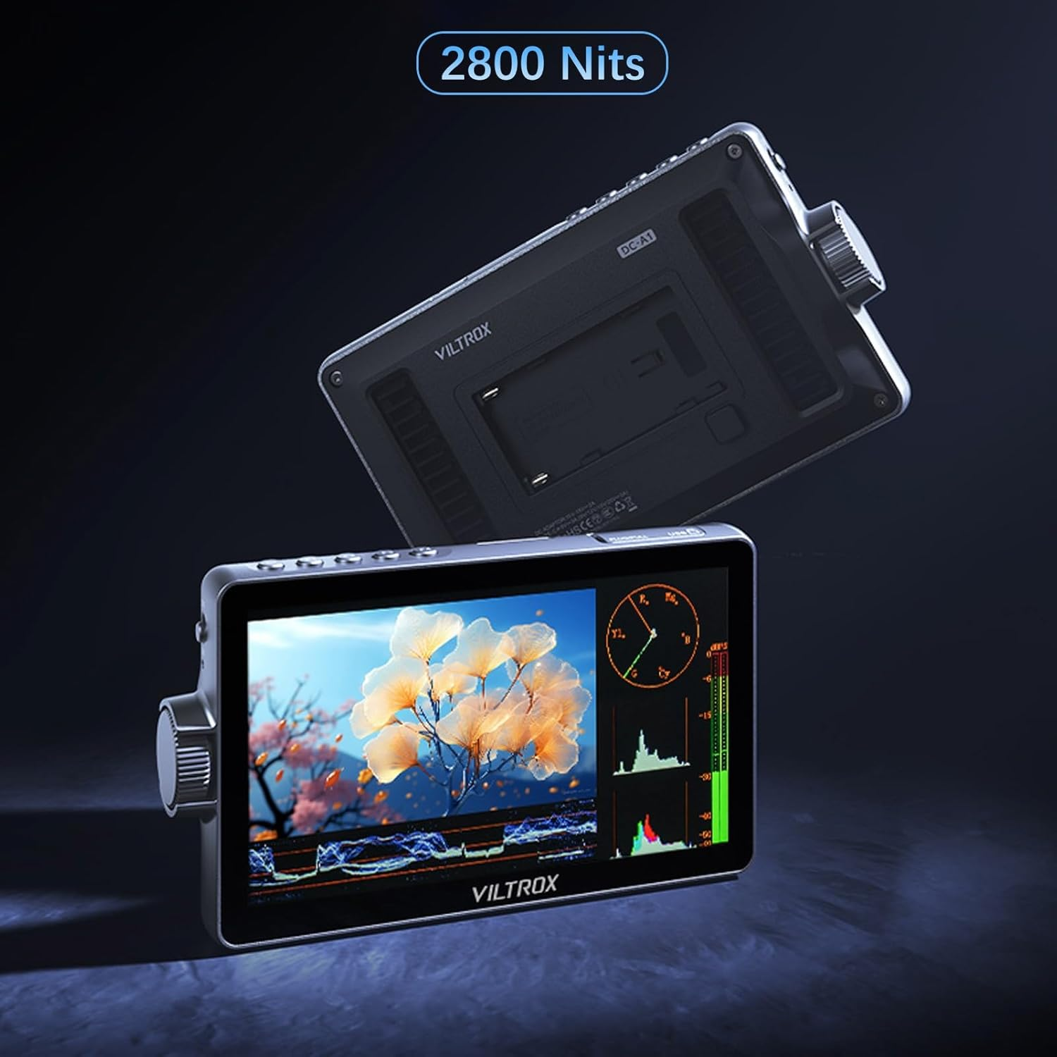 VILTROX DC-A1 with Battery Kit,7" 2800Nit Ultra-Bright Touchscreen Camera Field Monitor, 4K HDMI Input/Output, 1920X1080 FHD, DSLR External Monitor with Cooling Fan, Sunshade Hood,3D LUT image number 1