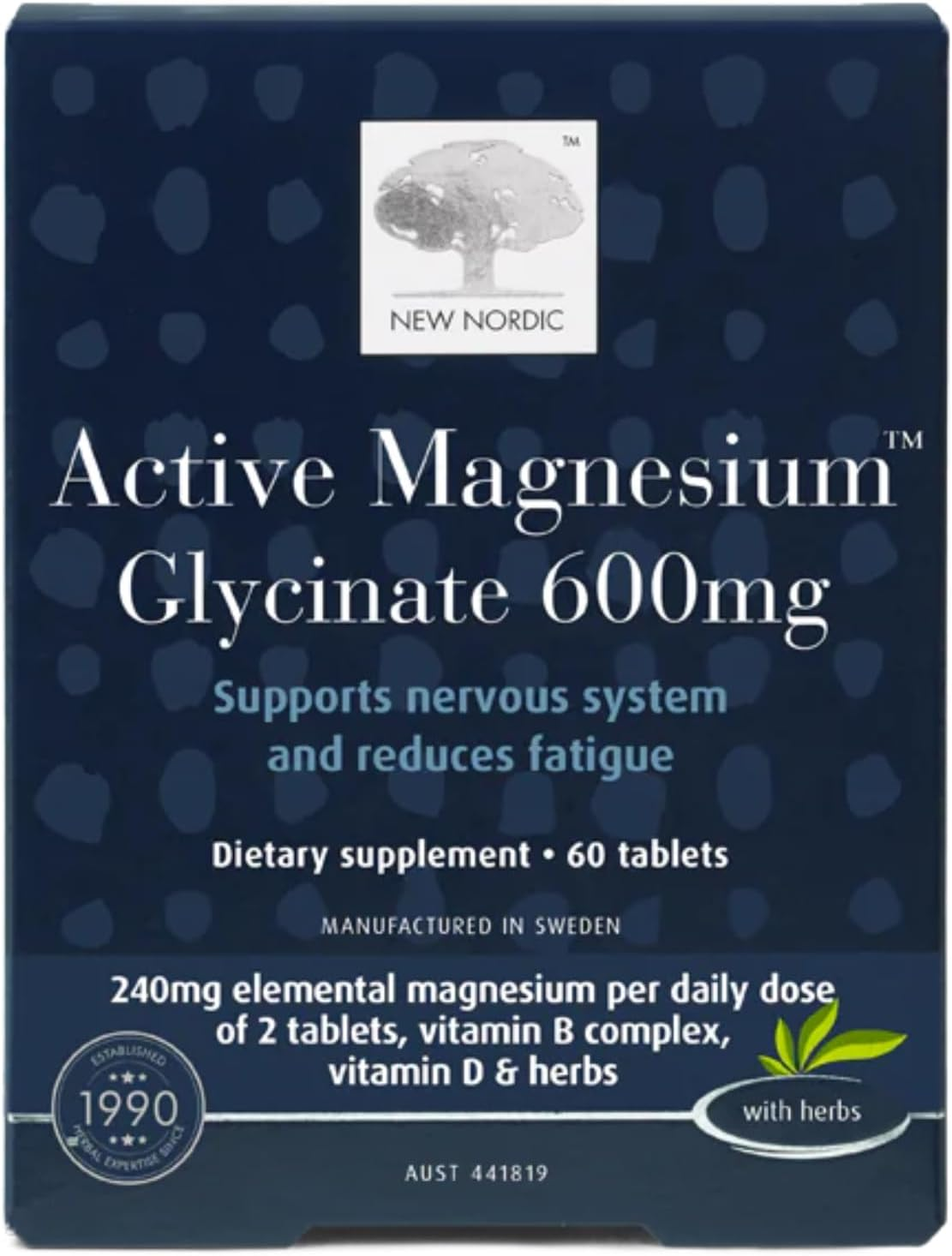New Nordic Active Magnesium Glycinate 600Mg 60 Tablets - Supports Nervous System & Reduces Fatigue image number 1