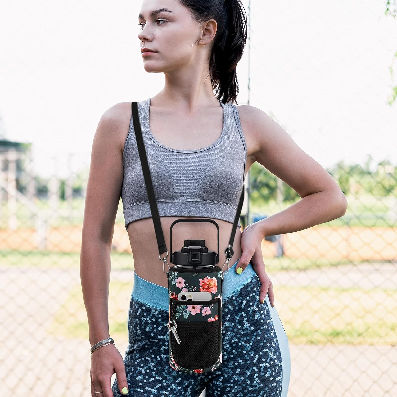 Water Bottle Holder with Adjustable Shoulder Strap & Pocket- Lightweight Water Bottle Sling Bag for 64Oz Sports Water Bottle Cover Protective Cover (F) - C image number 6