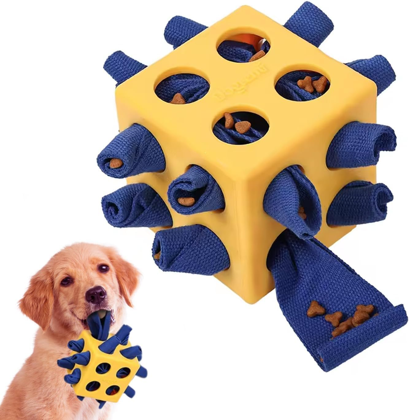Interactive Dog Puzzle Toy, Snuffle Cube for Dogs Encourages Stimulation & Foraging Skills - Treat-Hiding Rope for Aggressive Chewers, Slow Feeder Training for Small, Medium, Large Dogs (Yellow) image number 4