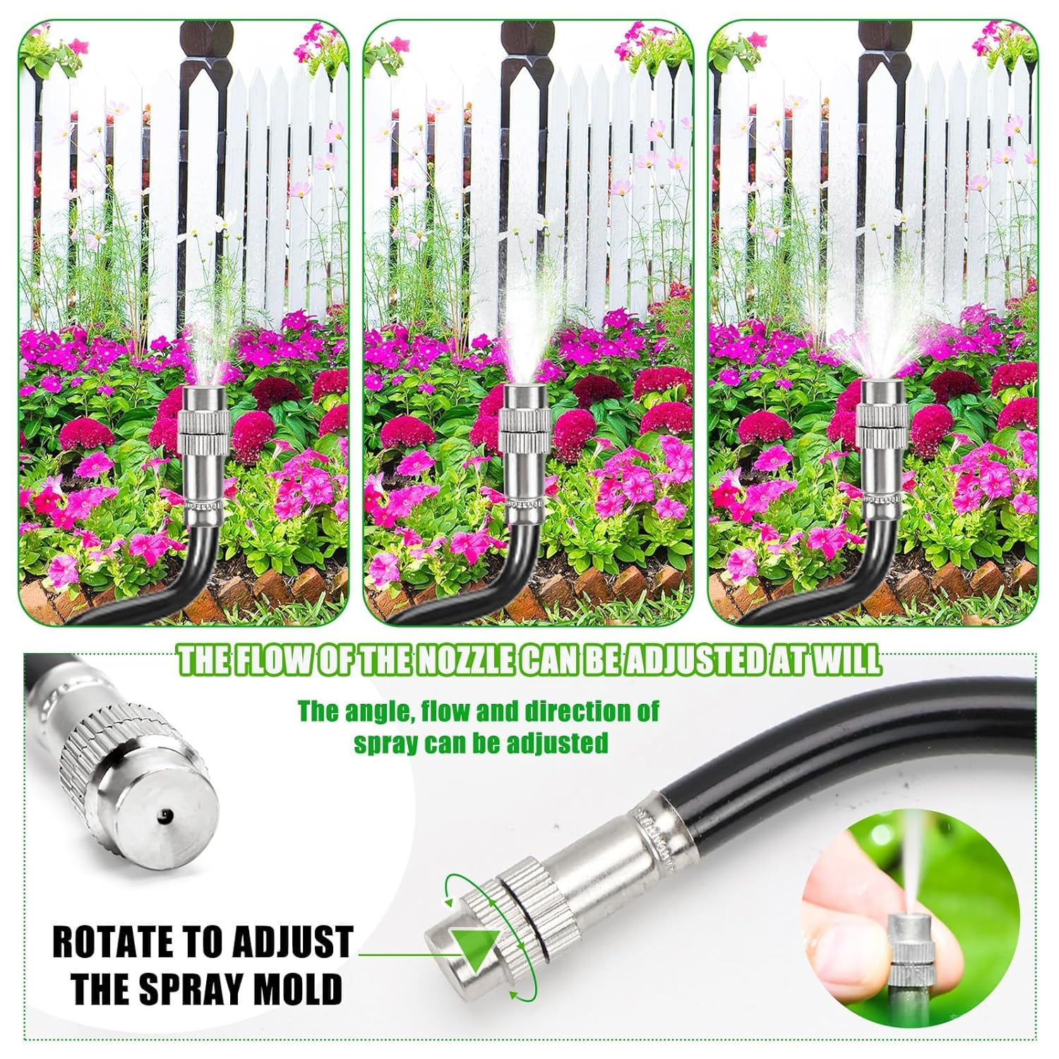 360&deg; Adjustable Drip Irrigation System - 115FT Garden Watering System with 30 Nozzles, Garden Irrigation Kit, Misting System for Yard, Lawn, Plants, 12Mm Hose image number 3