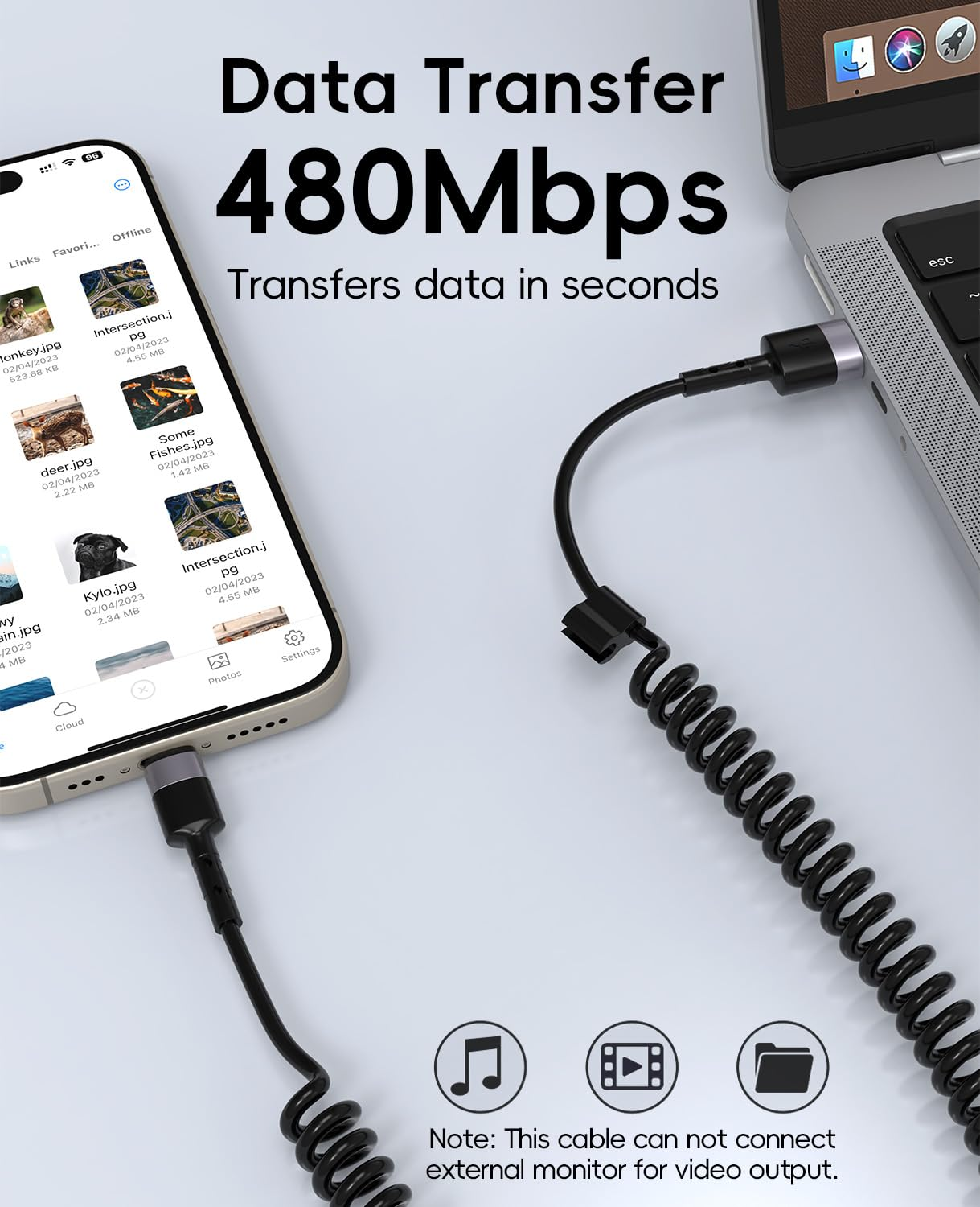 Coiled USB to USB C Cable, 1M Carplay Cable for Iphone 17, Short Car Charger Cord for Iphone 16/15 Pro Max, Samsung Galaxy (USB a to USB C, Black, 2Pack 1M) image number 2