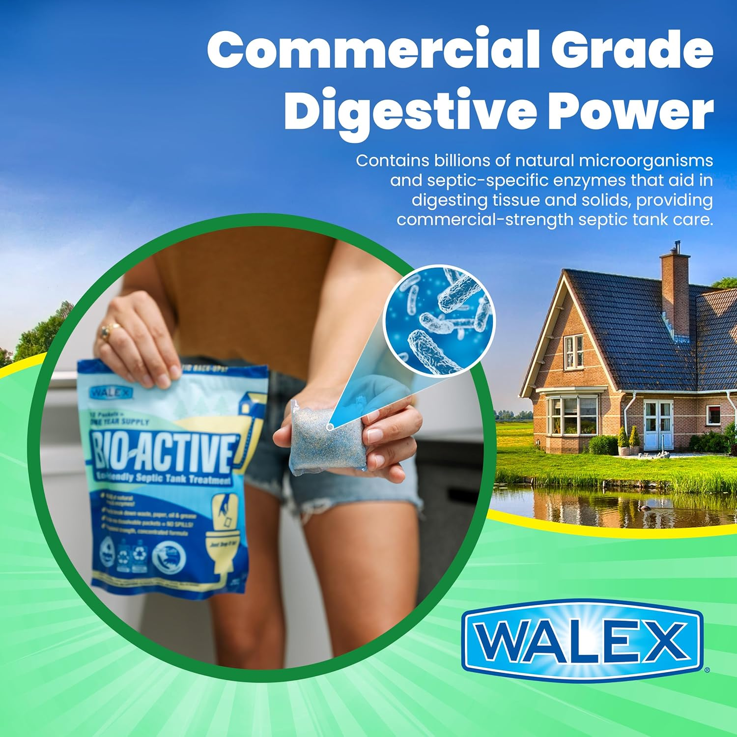 Walex Bio-Active Home Septic Tank Treatment - Strong Digestive Power with Beneficial Bacteria & Enzymes for Liquefying Solids & Breaking down Waste, Odor Neutralizer -1 Year Supply, 12 Packets image number 2