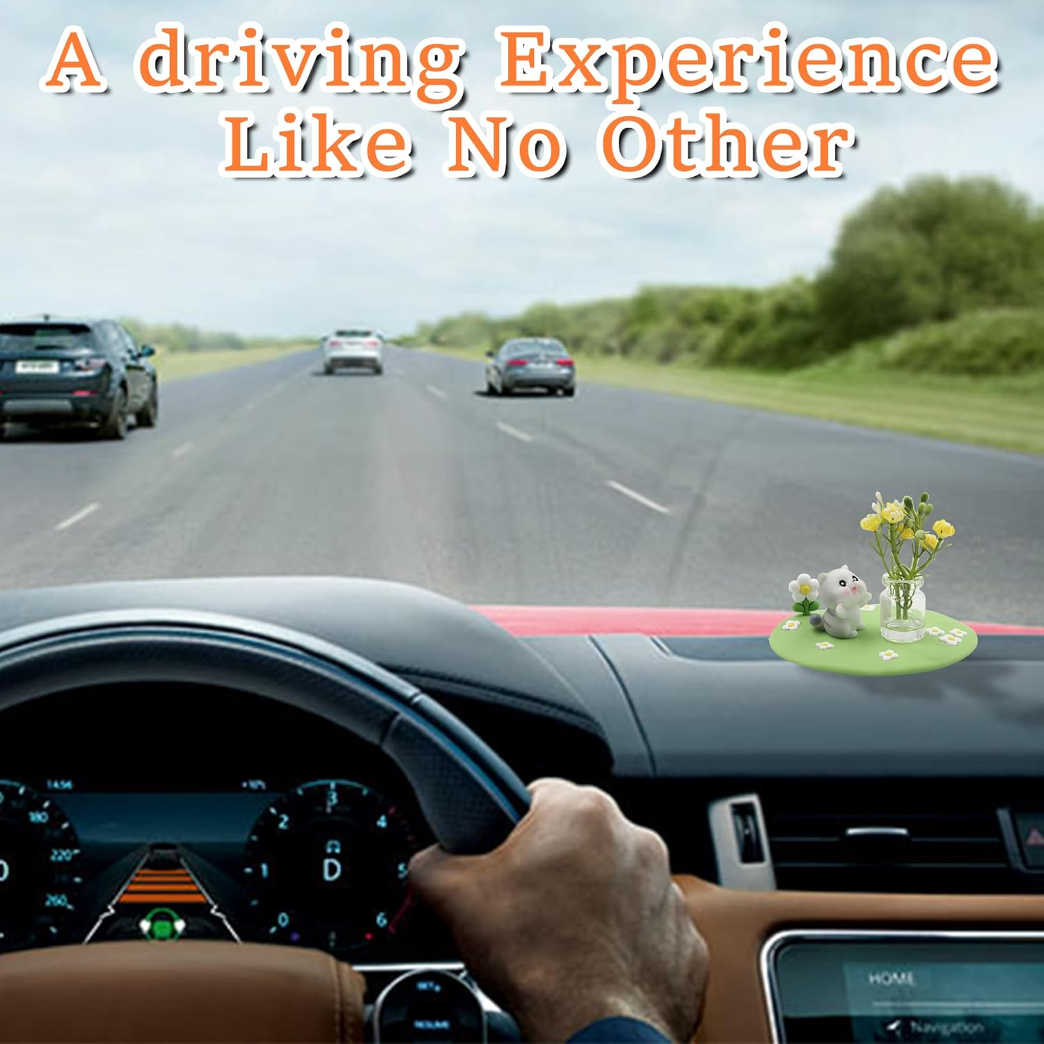 Mini Cat and Jasmine Car Dashboard Decorations, Cute Car Accessories for Women and Men, Mini Car Interior Accessories, Funny Car Rear View Mirror Accessories (Green) image number 3