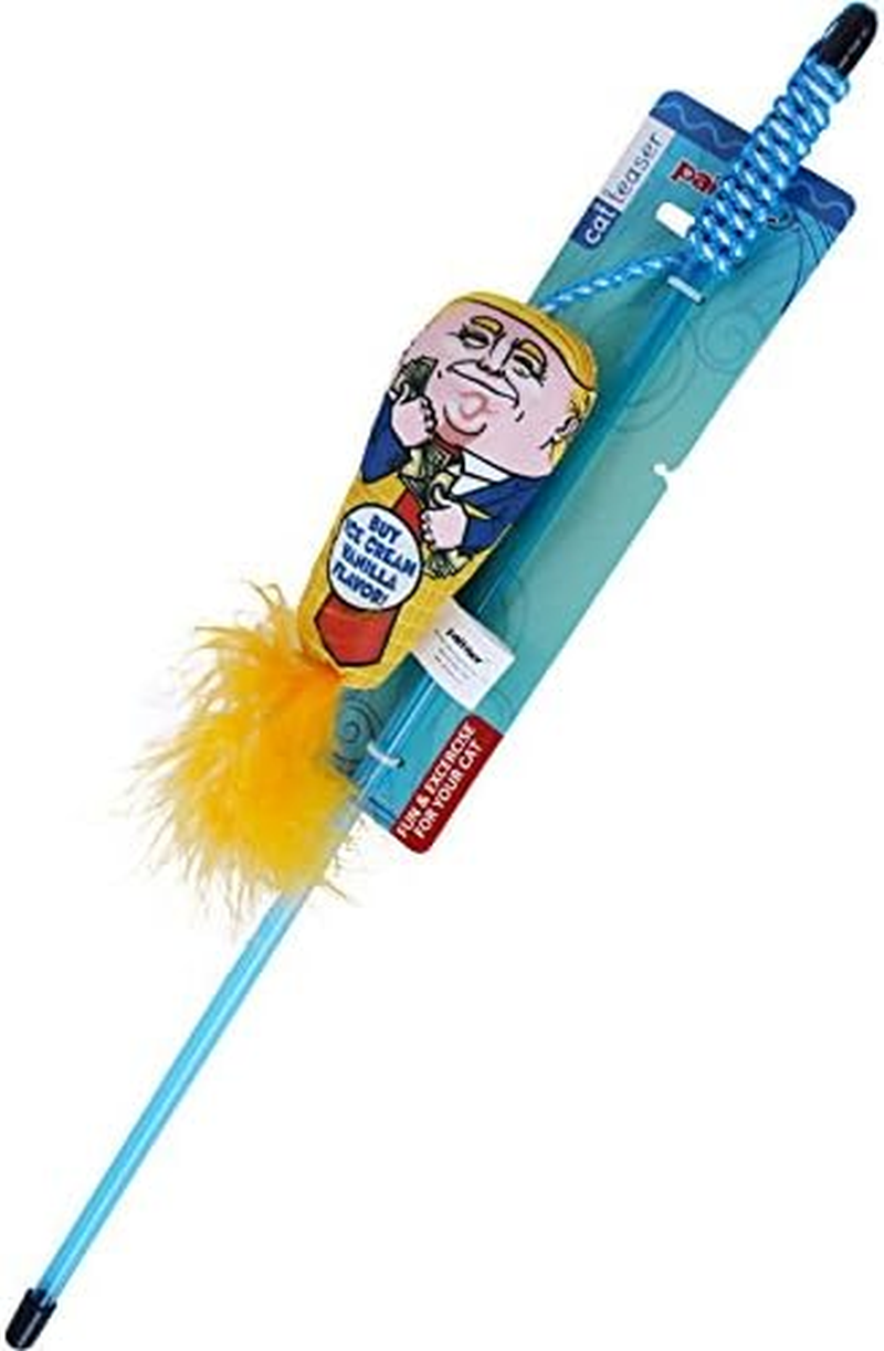 Interactive Cat Toys Donald Trump, Trump Doll Feather Cat Wand Toy, Catnip Toys, Cat Teaser Wand String, Cat Fishing Pole Toy,Kitten Play Exercise Toys,Halloween (Trump 01)