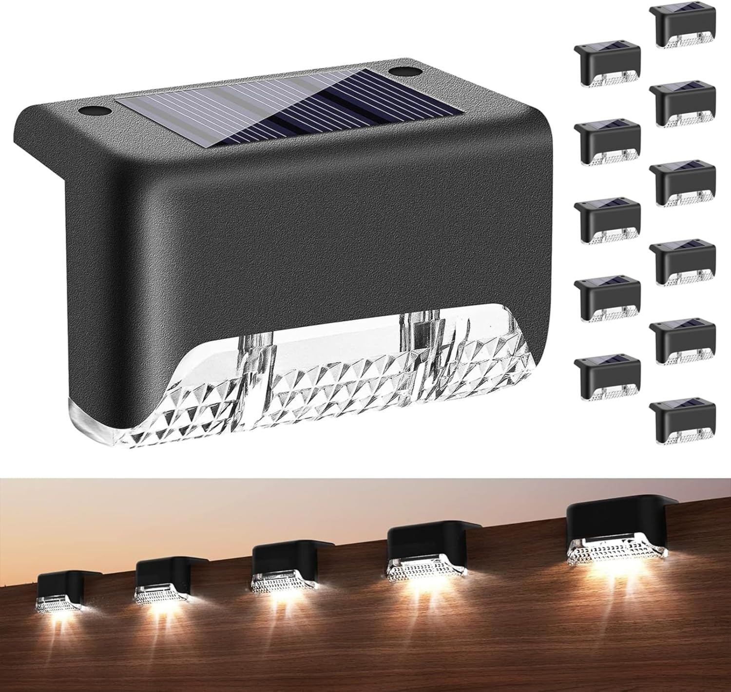 Solar Deck Step Lights Outdoor 4/8/12/16/20 Pack Solar Step Light Waterproof Led Solar Lights for Outdoor Stairs Step Fence, Railing, Yard and Patio Cool White, Warm White (Cool White, 12 Pieces Pack)