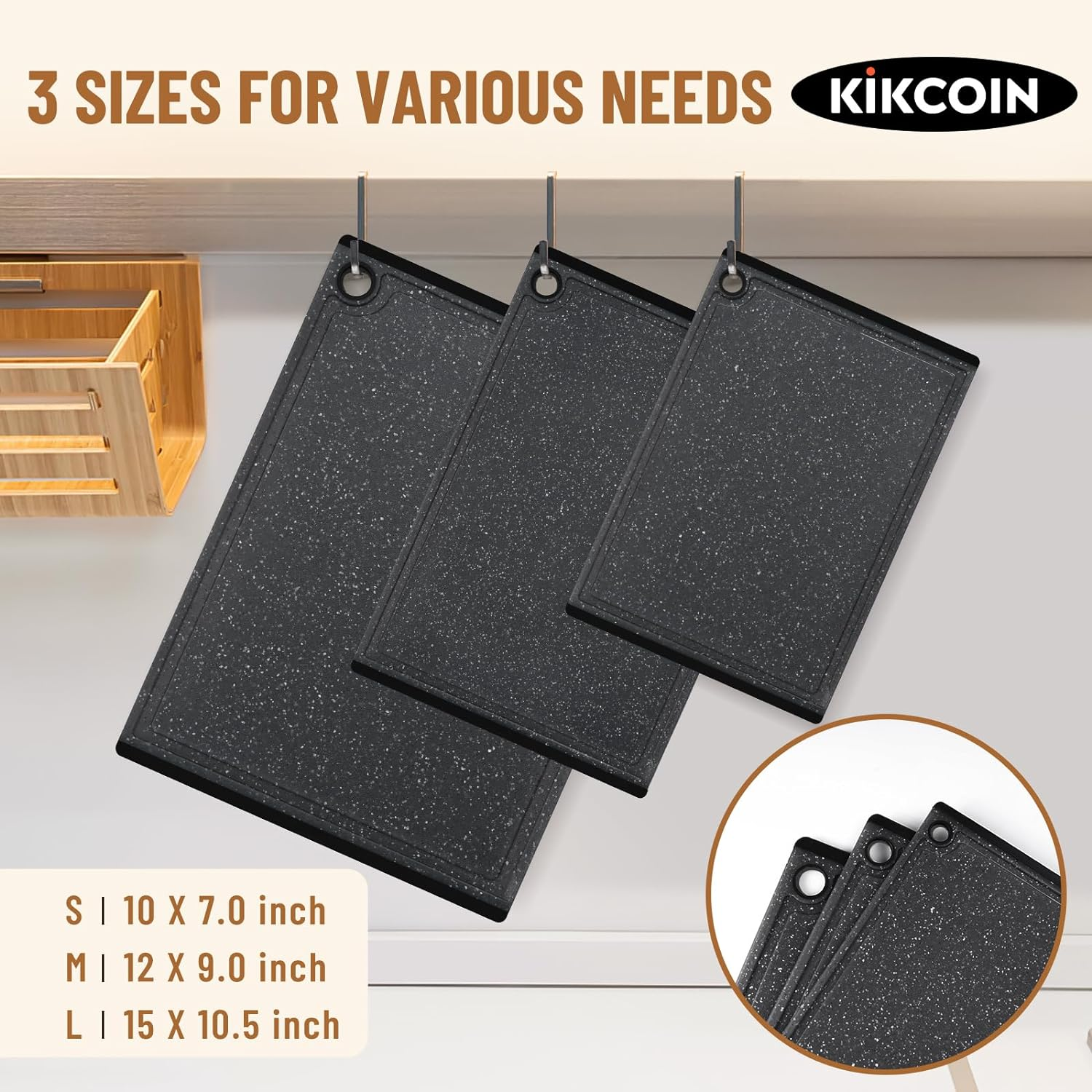 Kikcoin Plastic Cutting Coards for Kitchen, 3-Piece Large Cutting Board Set Dishwasher Safe Chopping Boards with Non-Slip Feet and Juice Grooves, image number 3