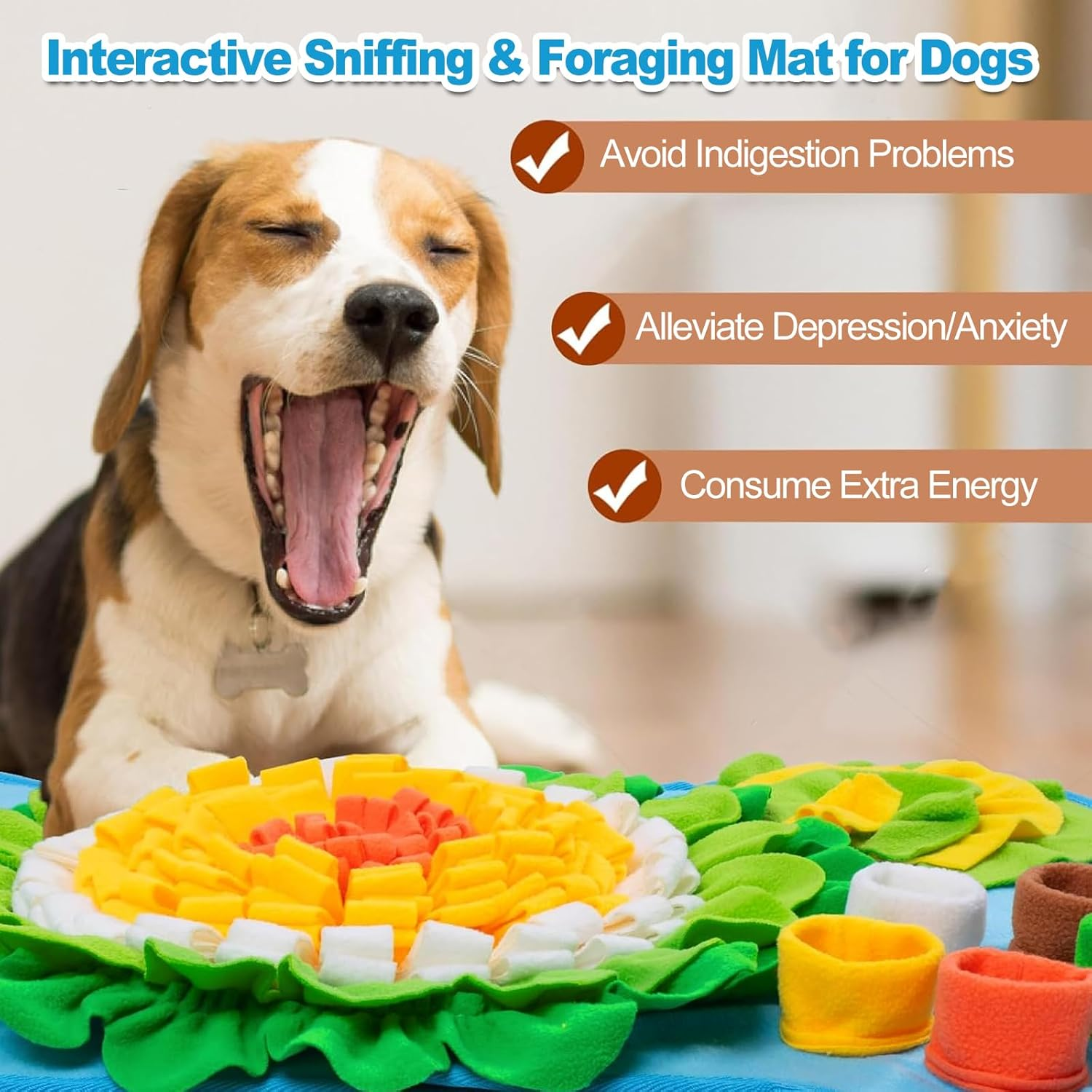Adpartner Pet Snuffle Mat for Dogs, 25"X17" Interactive Dog Foraging Mat Slow Feeding Pad for Small Medium Dogs, Soft Treat Dispenser Pad Pet Feed Game for Training & Encourage Natural Foraging Skills image number 5