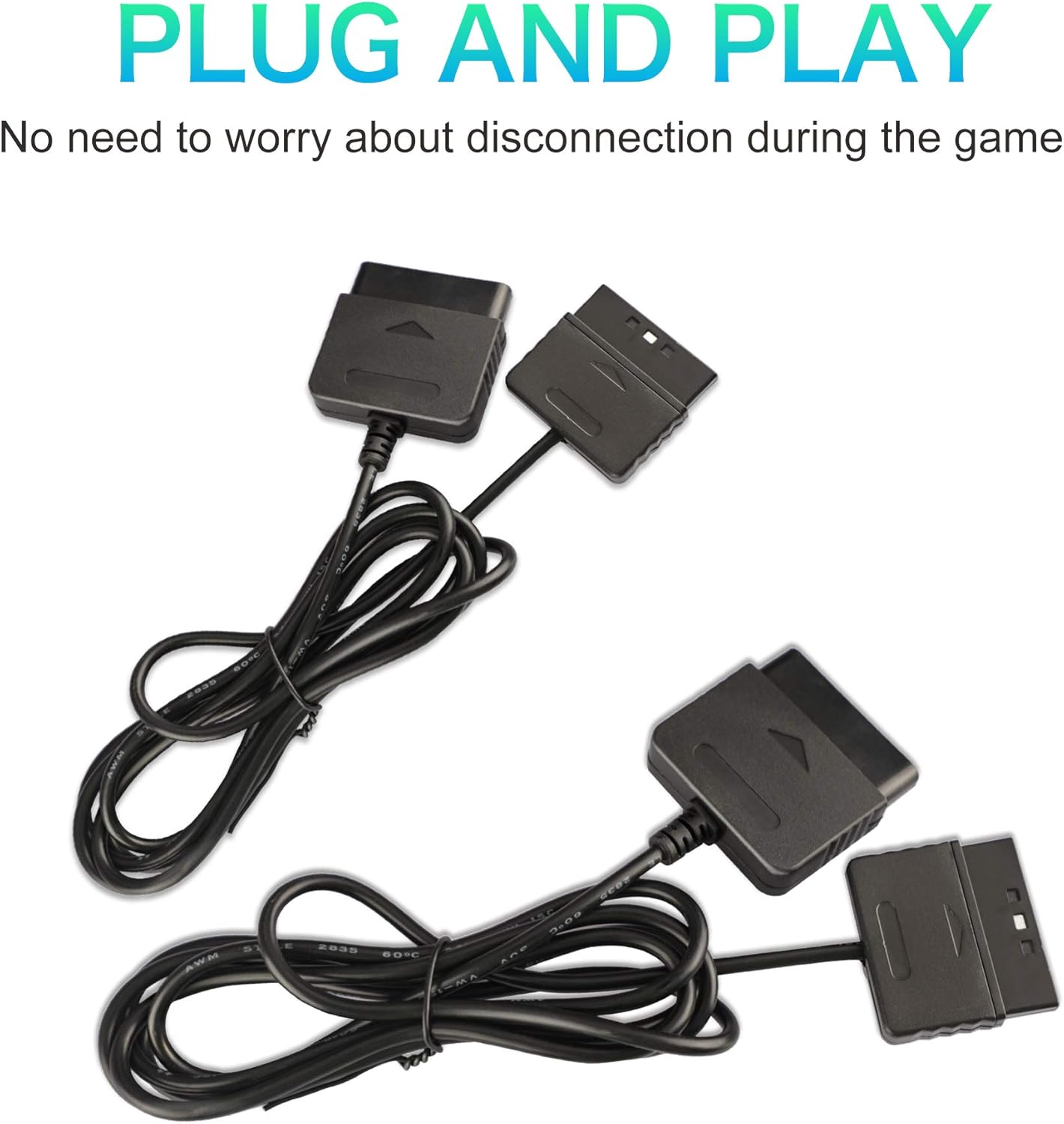 2Pack 6Ft Controller Extension Cable for PS2, 1.8M Controller Extension for Sony Playstation 2 PS2 Game Console image number 5