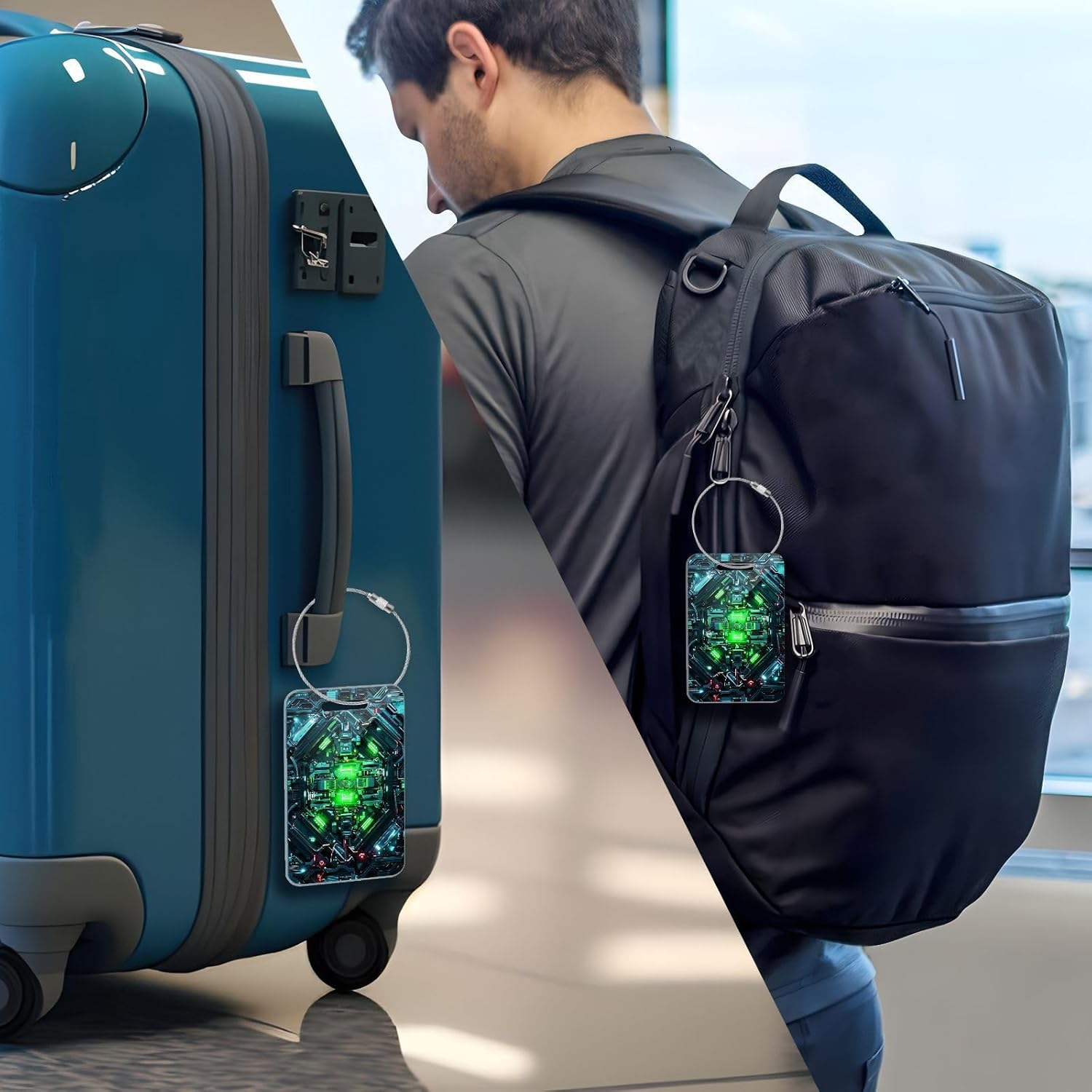 Cool Green Gear Acrylic Suitcase Tags for Luggage Airport Luggage Tags Travel Baggage Tag 4Pcs Suitecase Tags image number 1