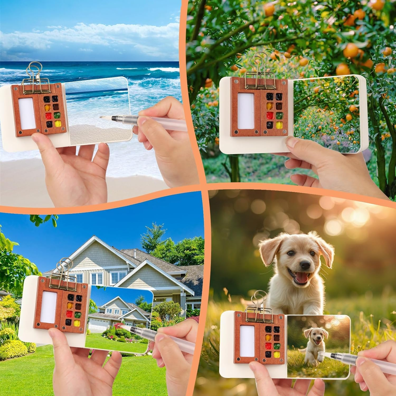 Eukyplace Mini Watercolour Kit &ndash; 24 Colors Mini Watercolour Travel Set with Wooden Gouache Paint Palette, Water Colour Paint Set with Brush & Paper &ndash; Portable Art Kit for Beginners & Artists image number 4