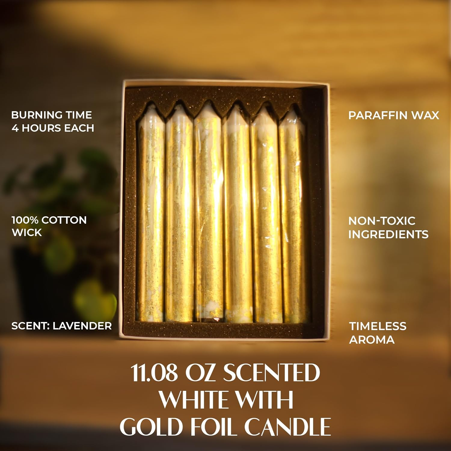 Apexor 6-Piece Scented Candles - 6 Inch Long Dripless Candles for Weddings, Christmas & Home Decor - Each Candle Burn Time 4 Hours (White, Lavender) image number 1